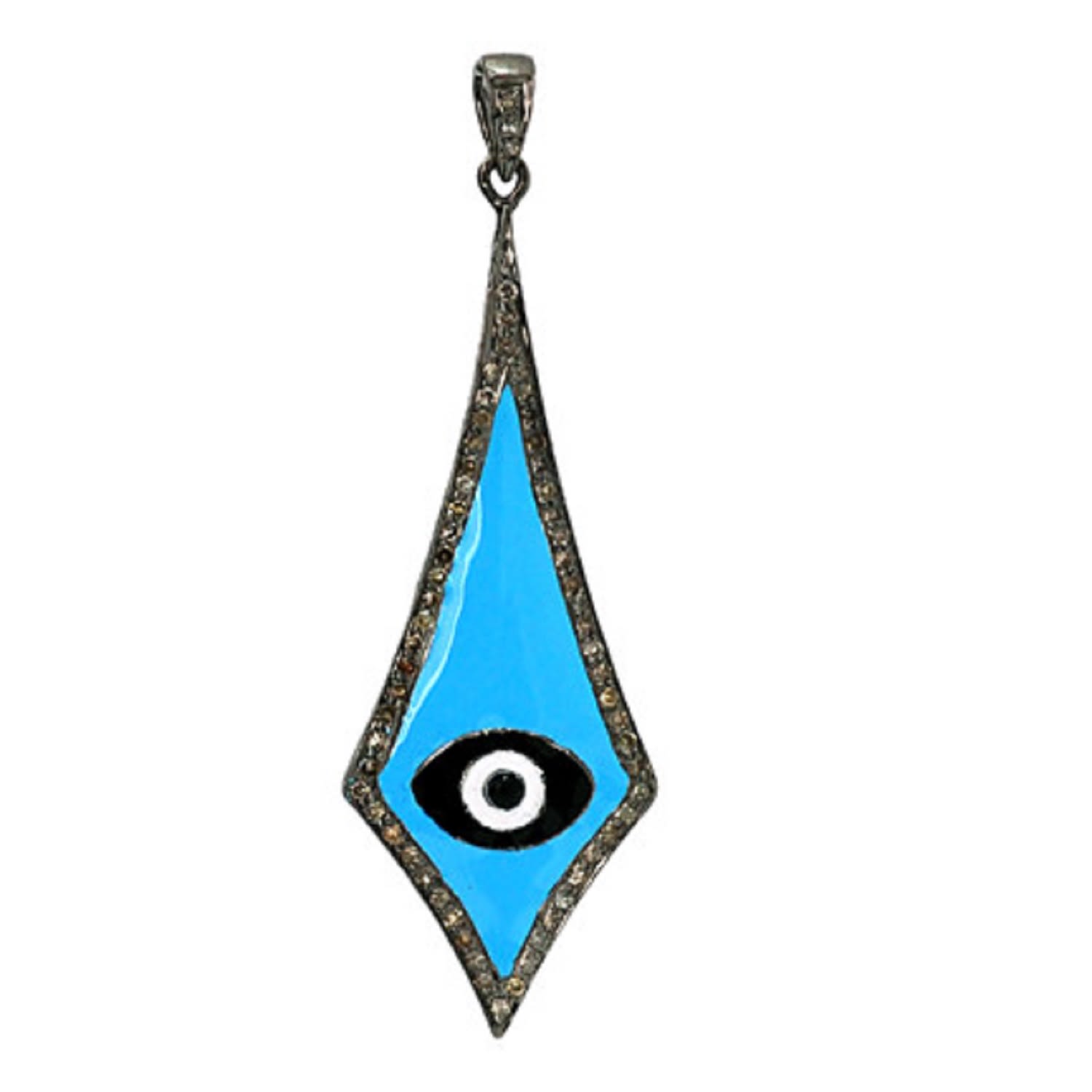 Women’s Silver / White / Black Pave Diamond 925 Sterling Silver Designer Evil Eye Enamel Pendant Artisan