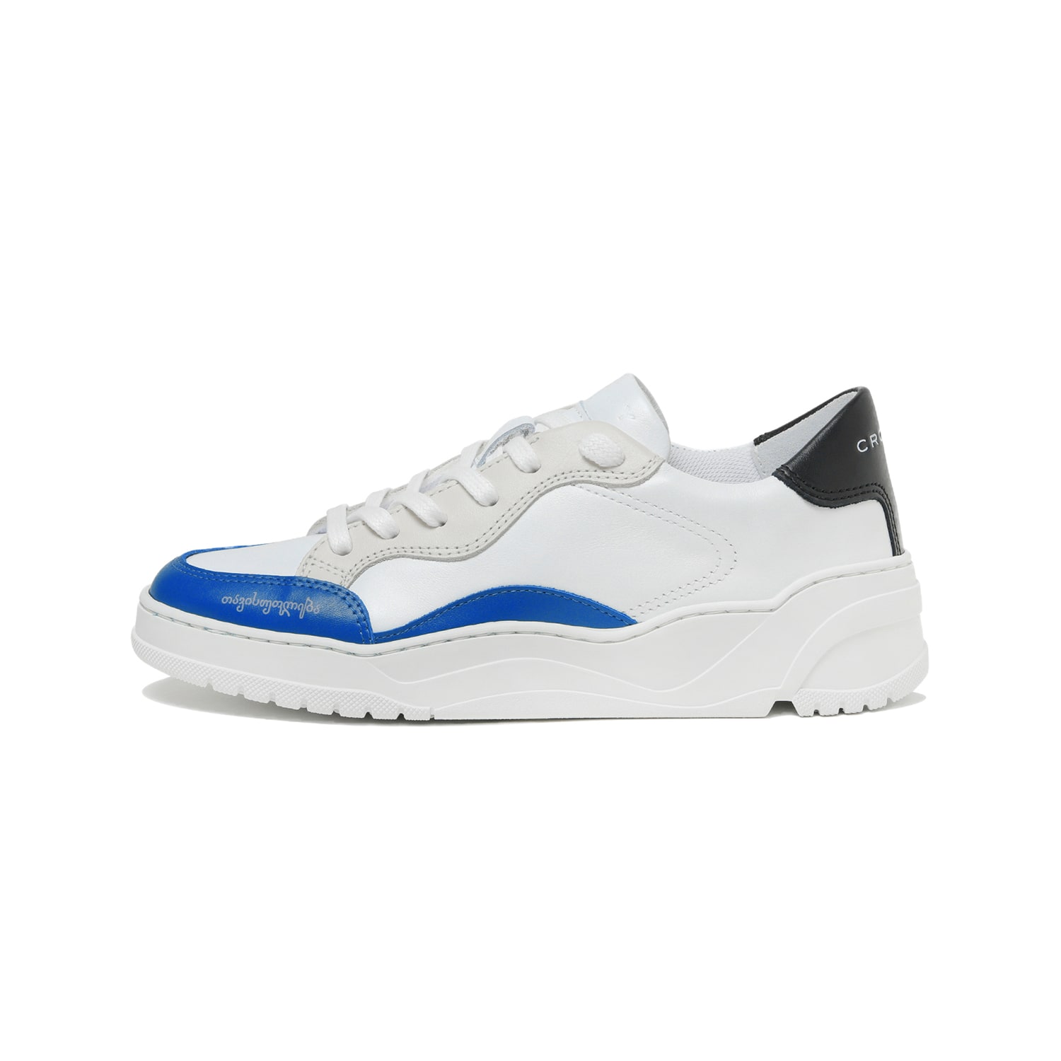 White / Blue / Black Crosty Onda Women’s Designer Sneakers - White Italian Leather - Blue & Black Accents 4 Uk