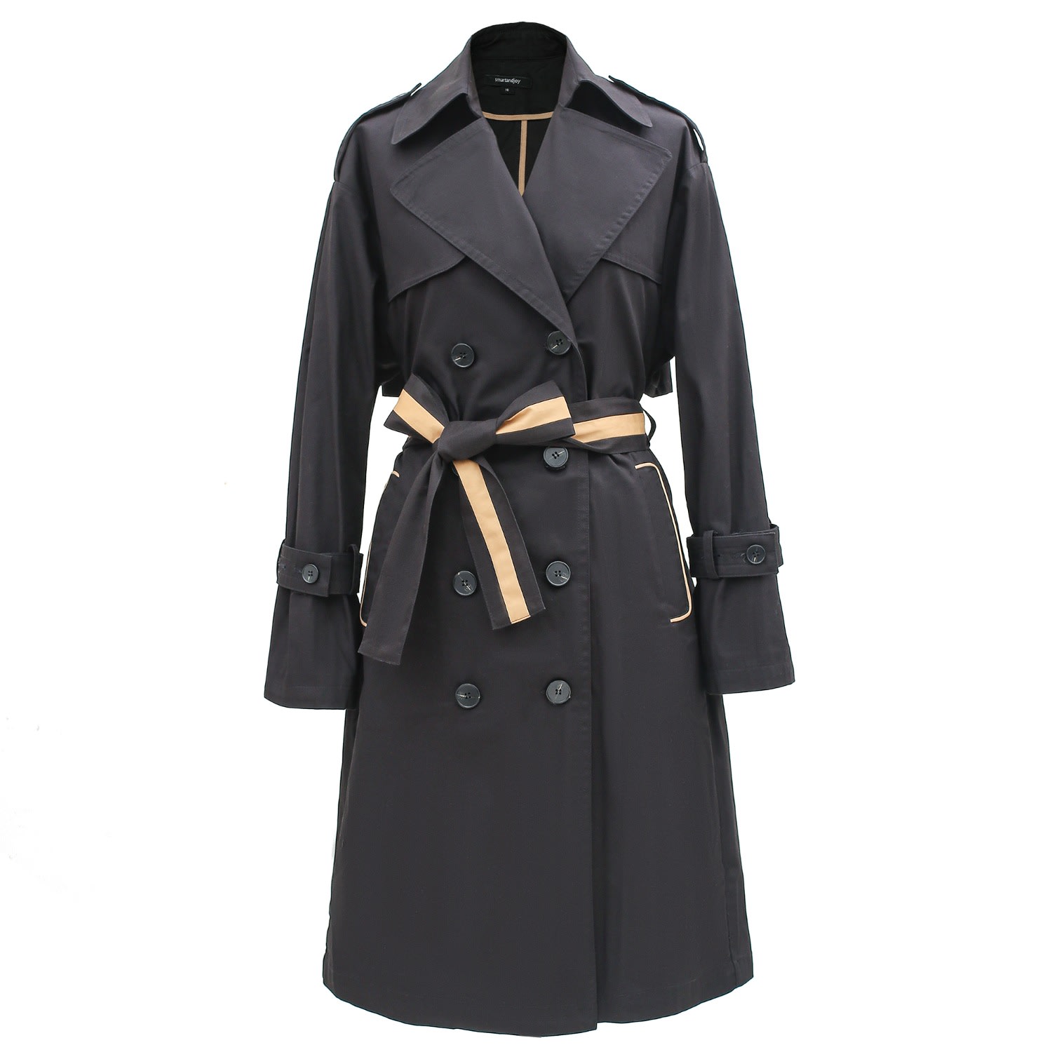 Women’s Trench With Contrasting Belt - Black Small Smart and Joy