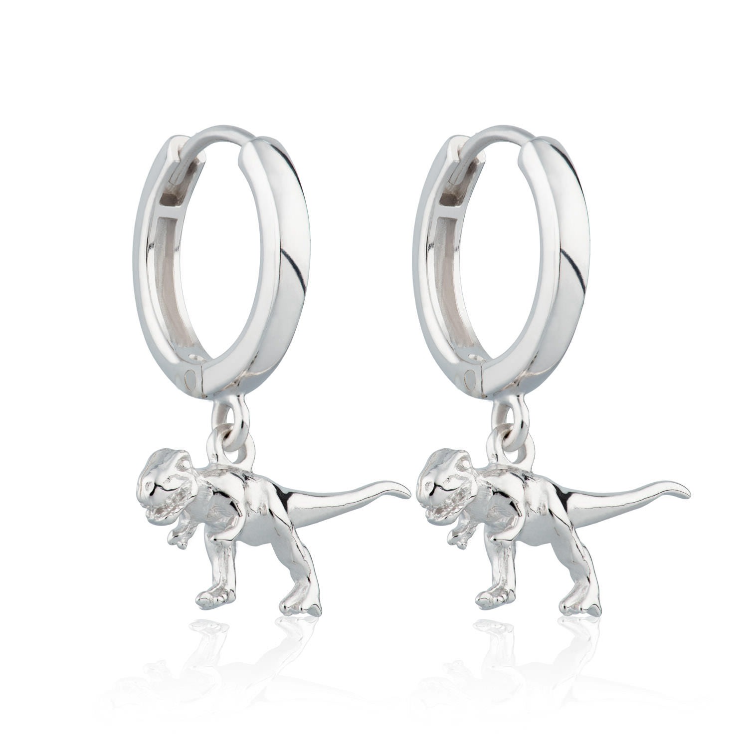 Women’s Silver T-Rex Dinosaur Hoop Earrings Scream Pretty