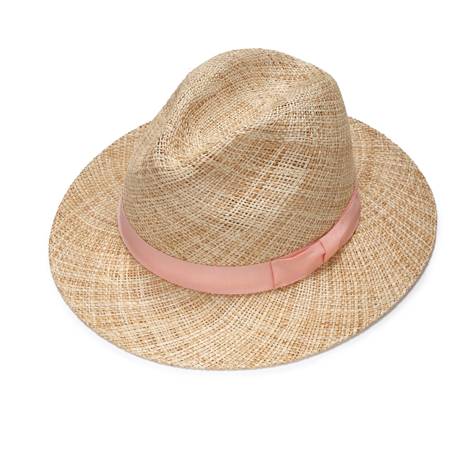 Women’s Neutrals Straw Fedora Hat With Pink Grosgrain Band Small Justine Hats