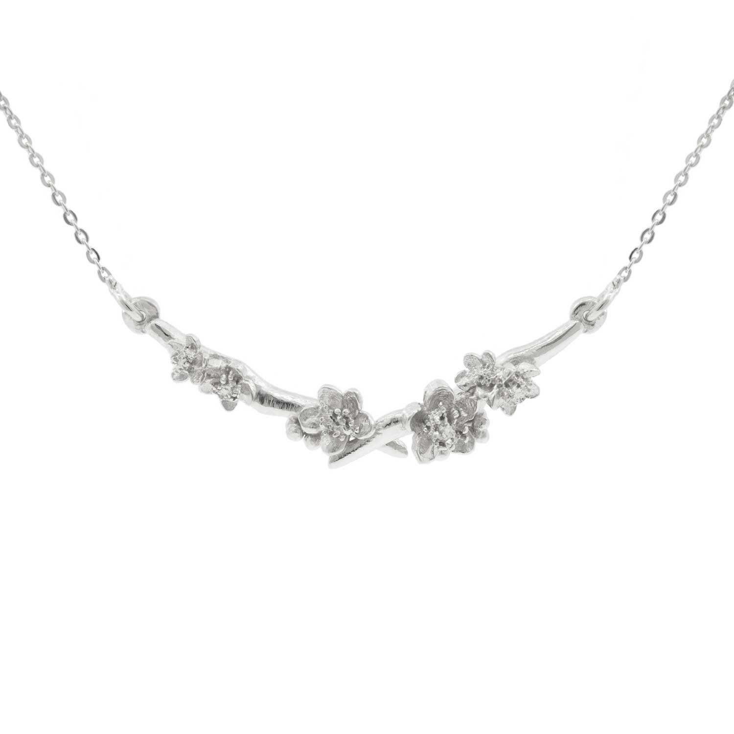 Women’s Grey / Silver Cherry Blossom Branch Necklace - Silver Lee Renee