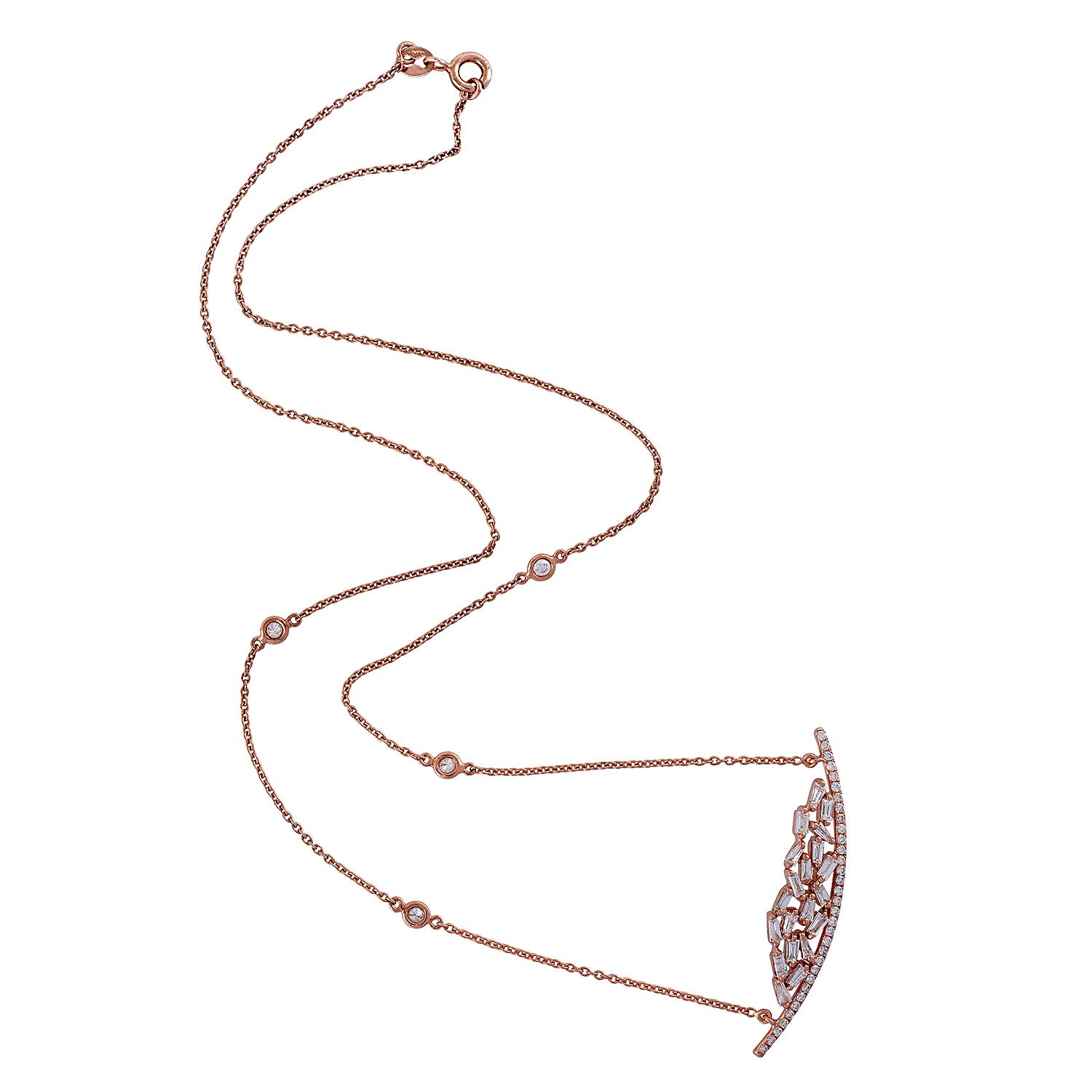 Women’s White / Rose Gold Natural Diamond Solid Rose Gold Baguette Necklace Fine Jewelry Artisan