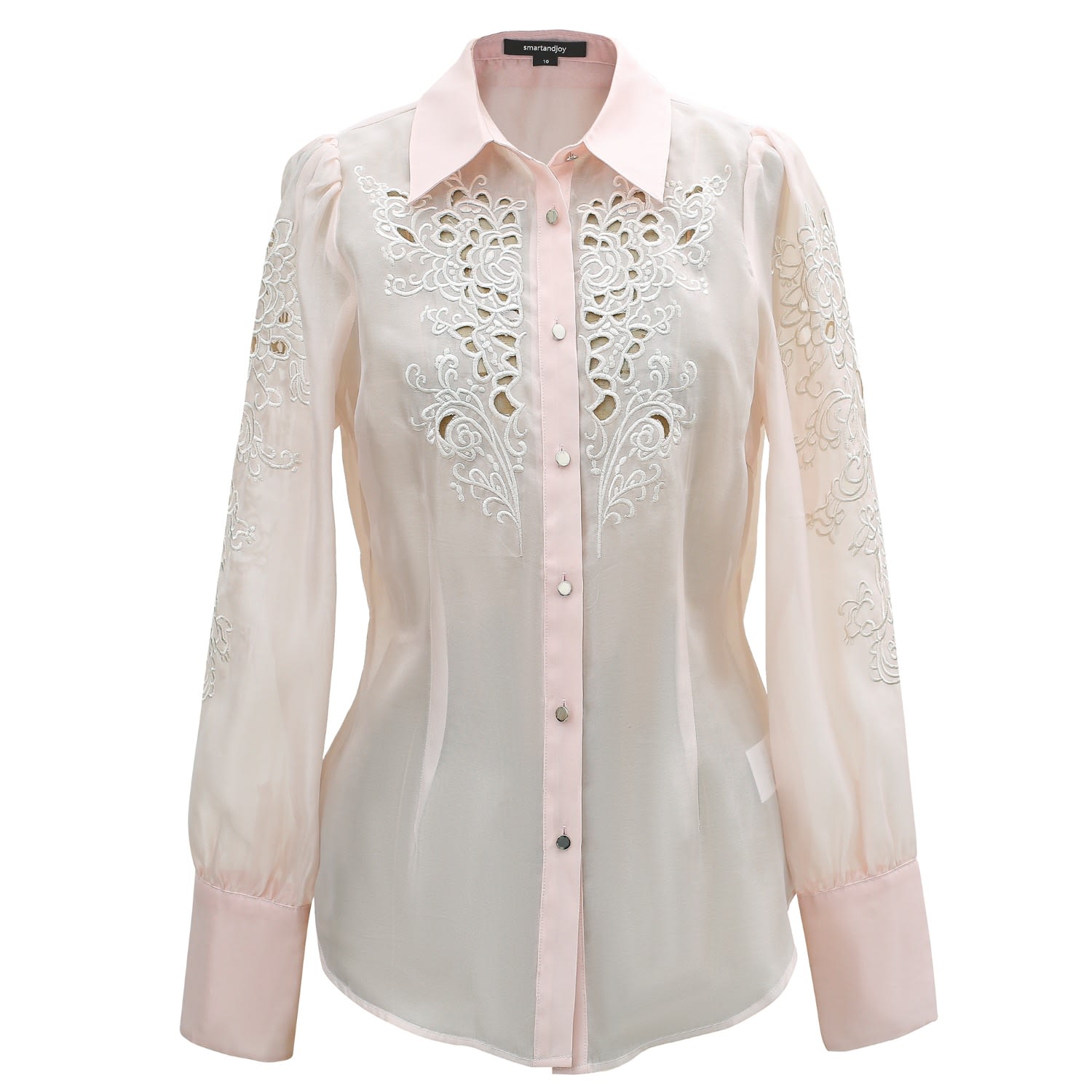 Women’s Embroidered Organza Blouse - Rose Gold Extra Large Smart and Joy