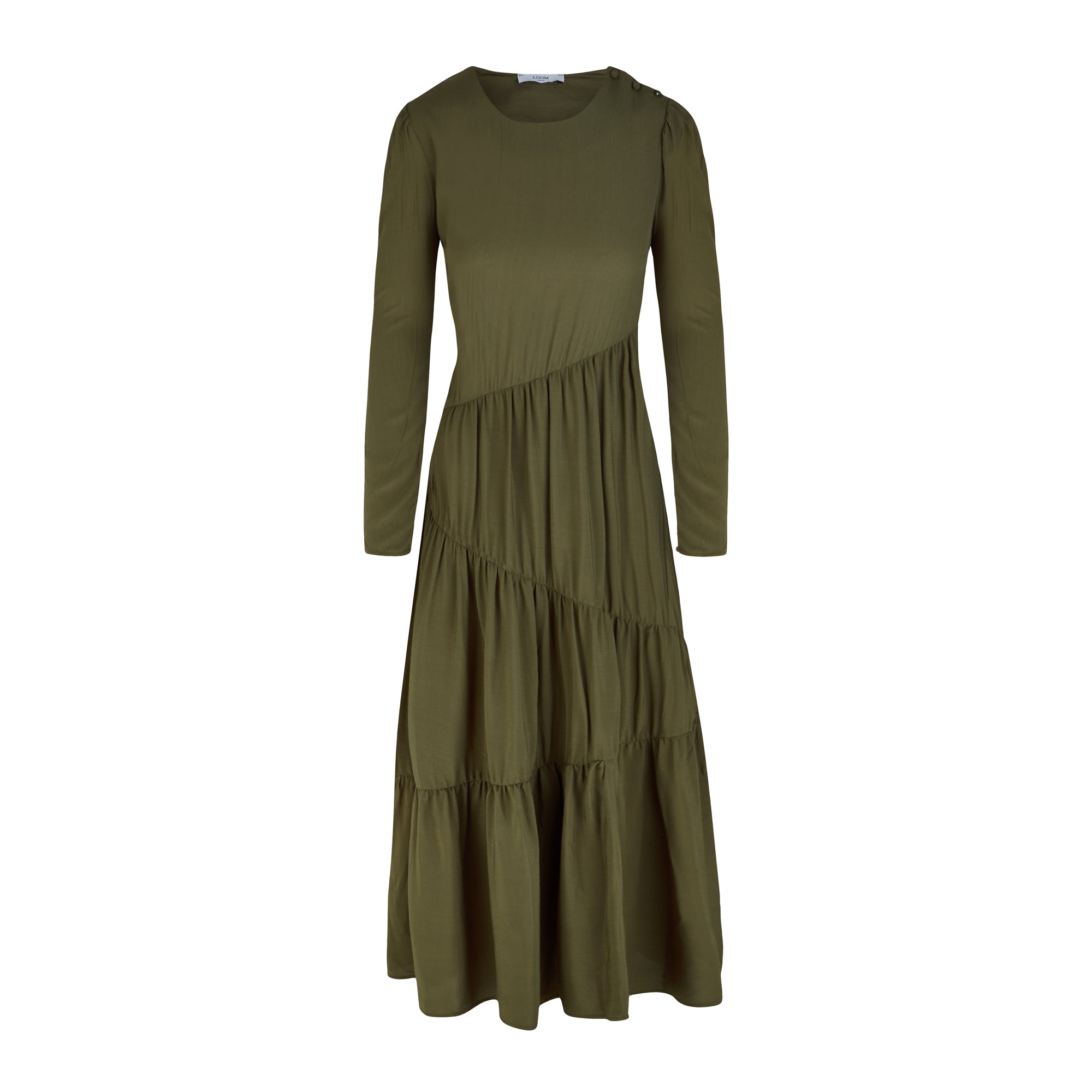 Women’s Maxi Dress Petra Green Long Tiered Small Loom London