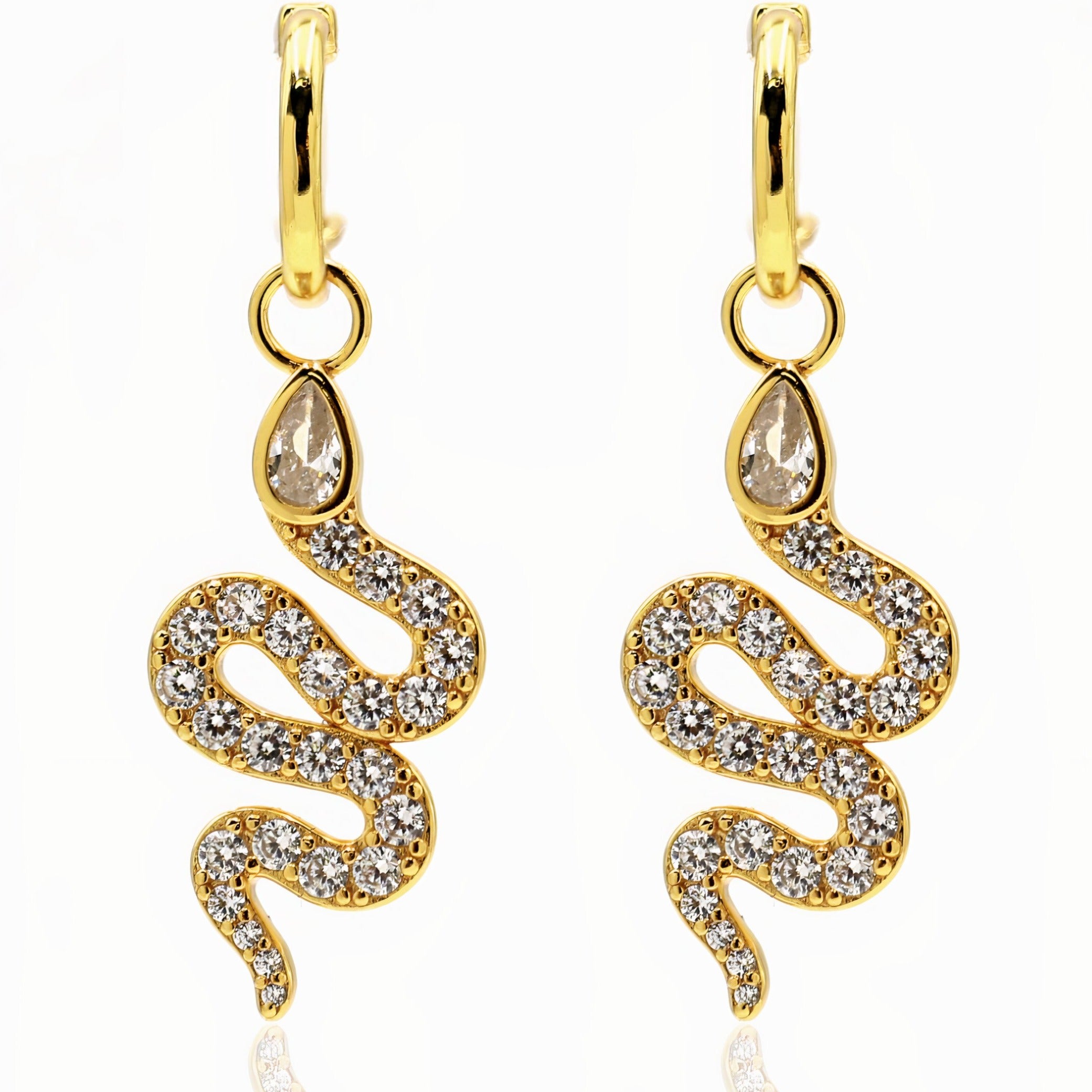 Women’s Cleopatra Coiled Snake Zirconia Pavé Charm 18K Gold Vermeil Drop Hoop Earrings Gemsa London