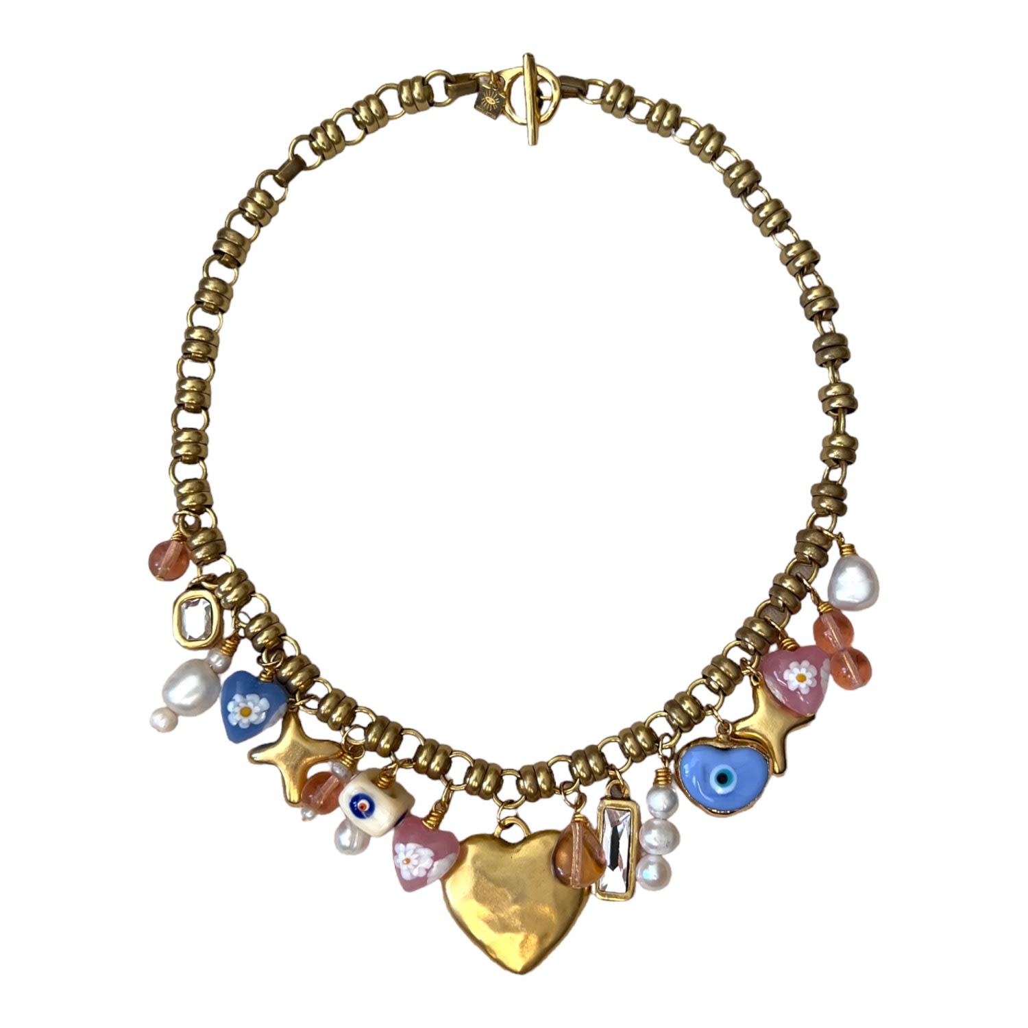 Women’s Gold / Blue / Pink Toulouse Pink & Blue Charm Necklace Sccollection
