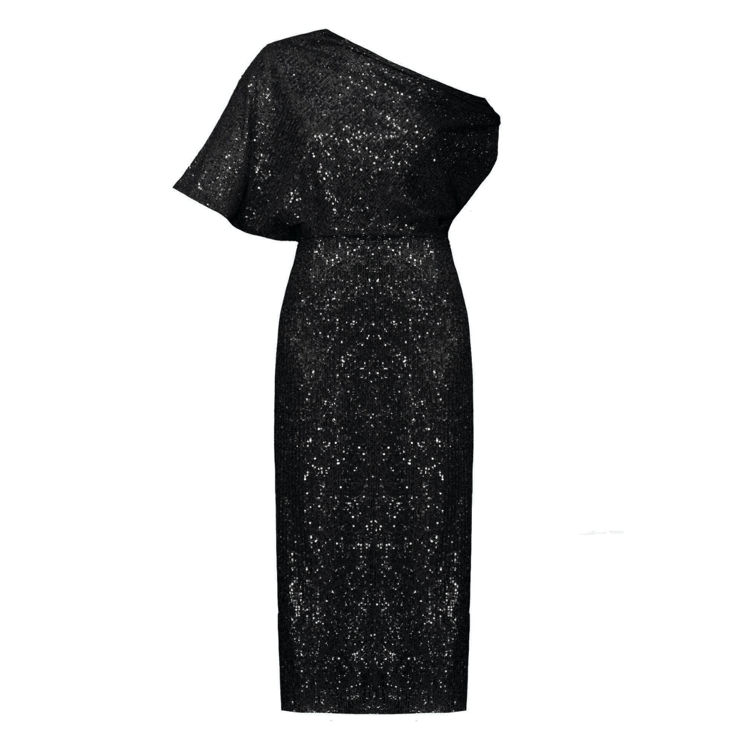 Women’s Margo Black Sequin Asymmetric Evening Midi Dress Medium Undress