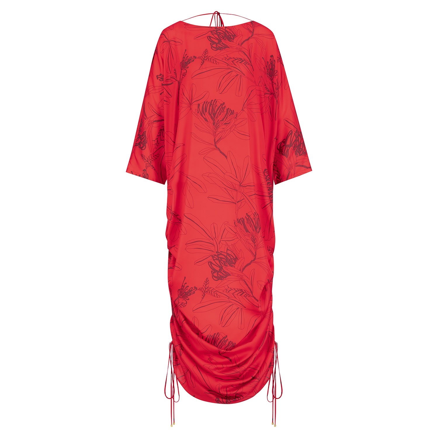 Women’s Pure Silk Kaftan With String Gathering On The Side Secured With Golden Metal Balls -Cherry Red Medium Azzalia
