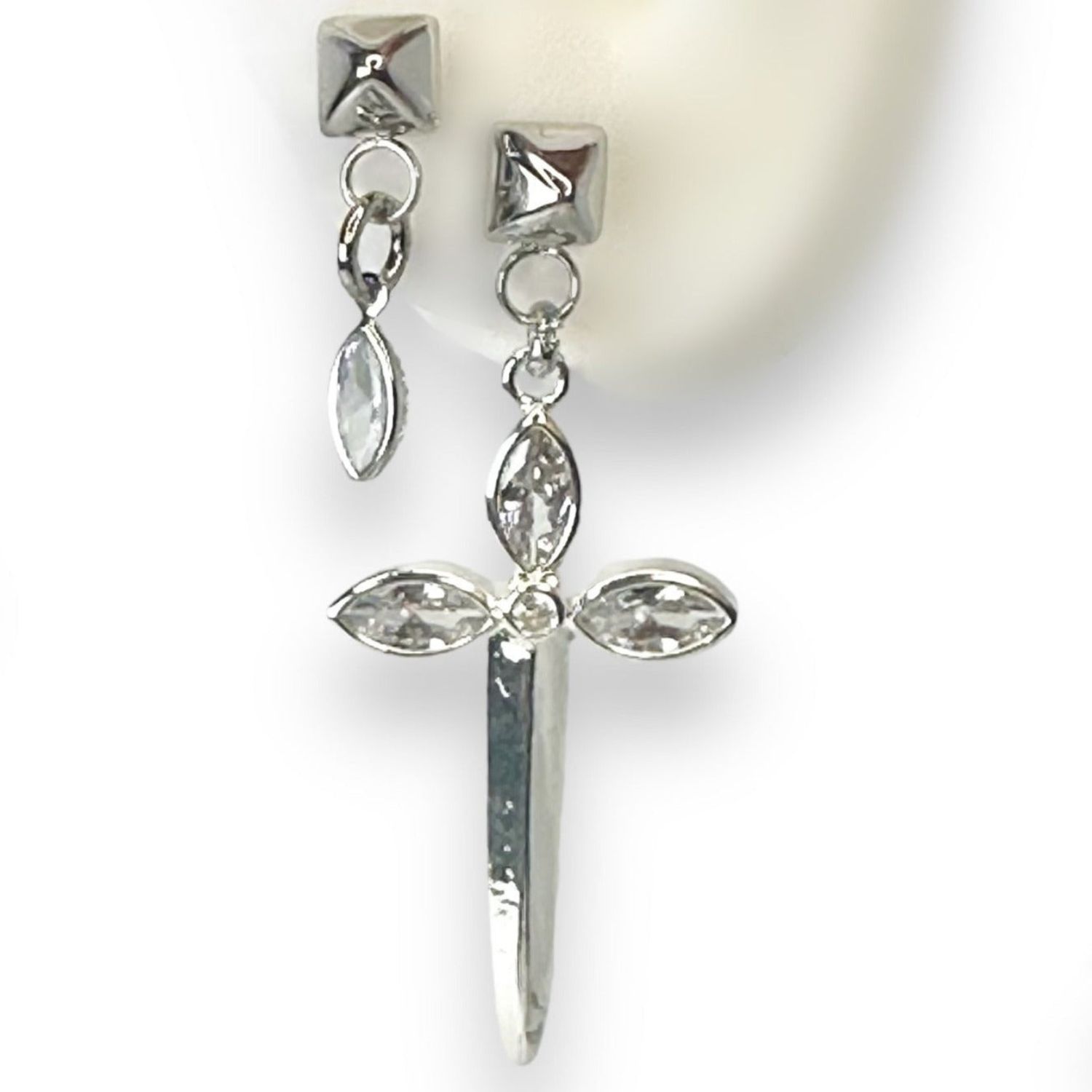 Women’s Silver Karma Dagger Earrings In White Gold Jagged Halo Jewelry