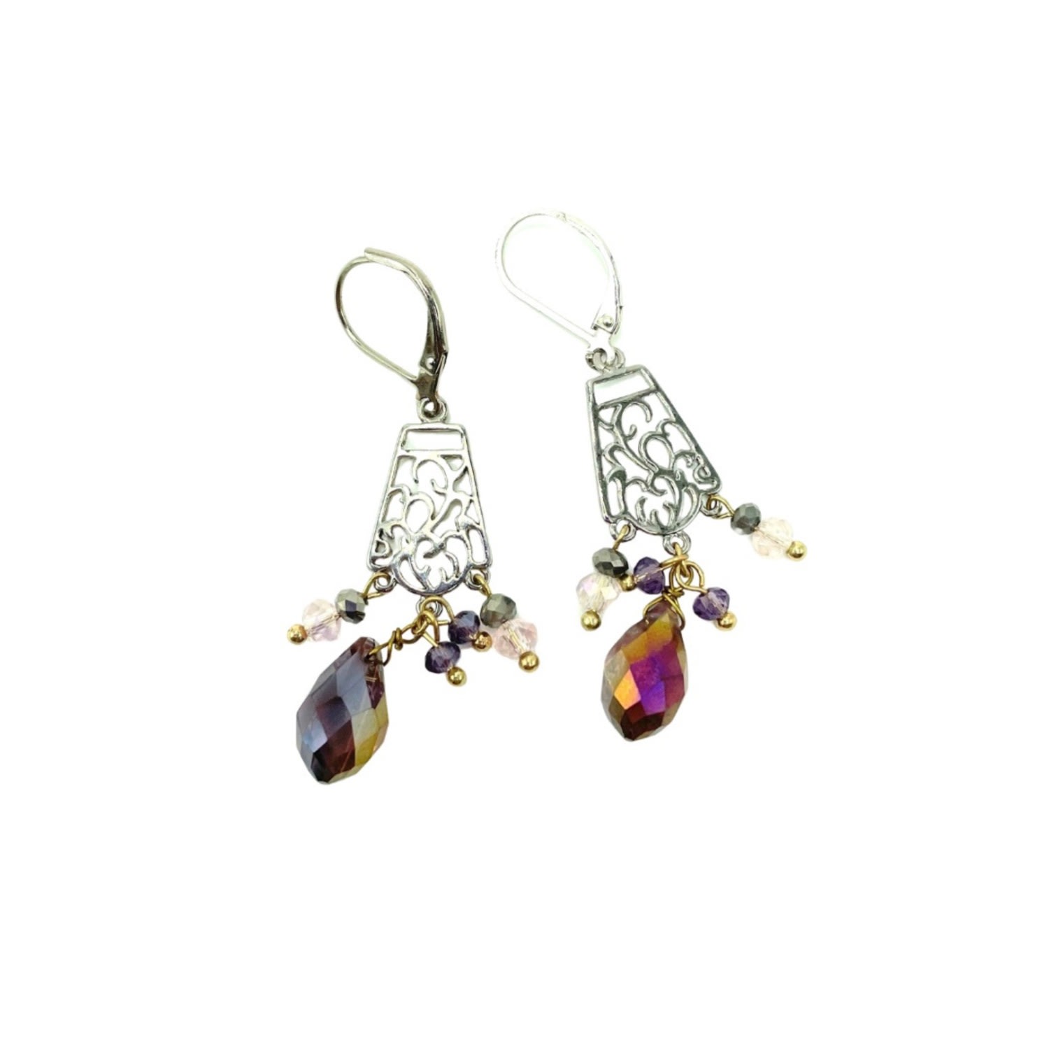 Women’s Silver / Pink / Purple Clio Crystal Drops Earrings Amy Delson Jewelry