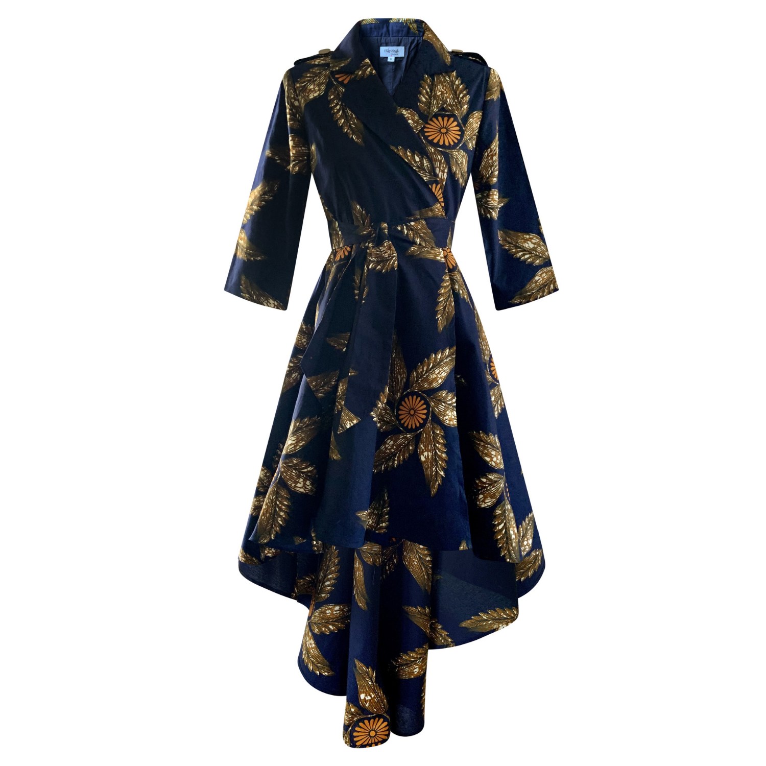 Women’s Gold / Blue / Brown High-Low Rose Wrap Dress Jacket Small Rahyma