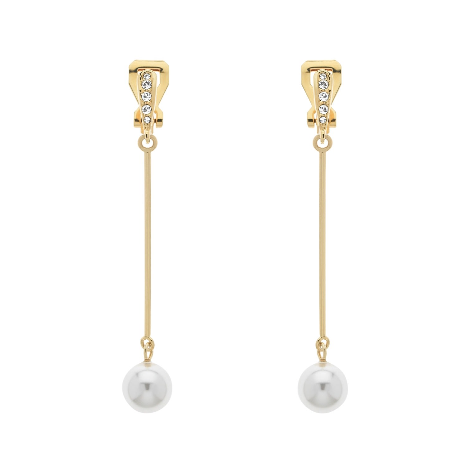 Women’s Gold / White Gold Crystal & Pearl Drop Clip Earrings Emma Holland Jewellery
