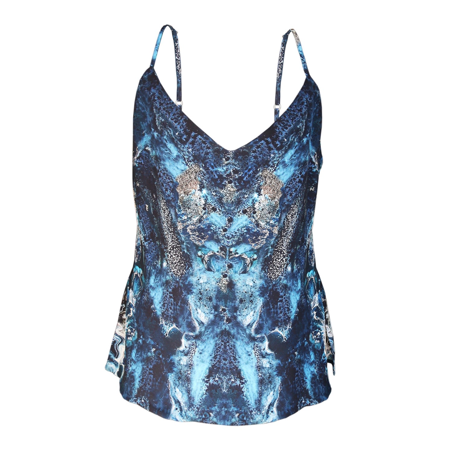 Women’s Blue Silk Camisole - Navy Twilight Ocean Print Small Cassandra Hone