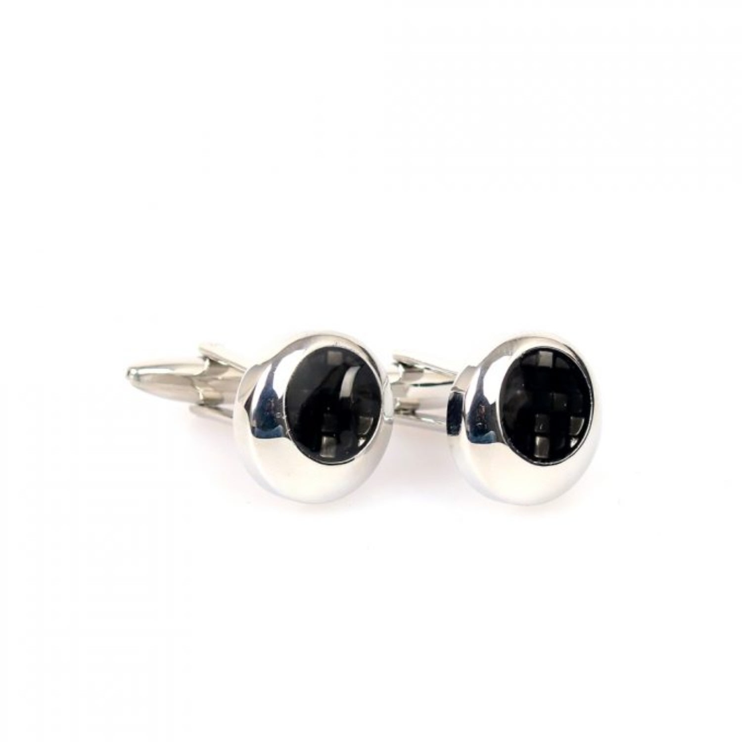 Men’s Circle Chequered Design Cufflink - Silver Black David Wej