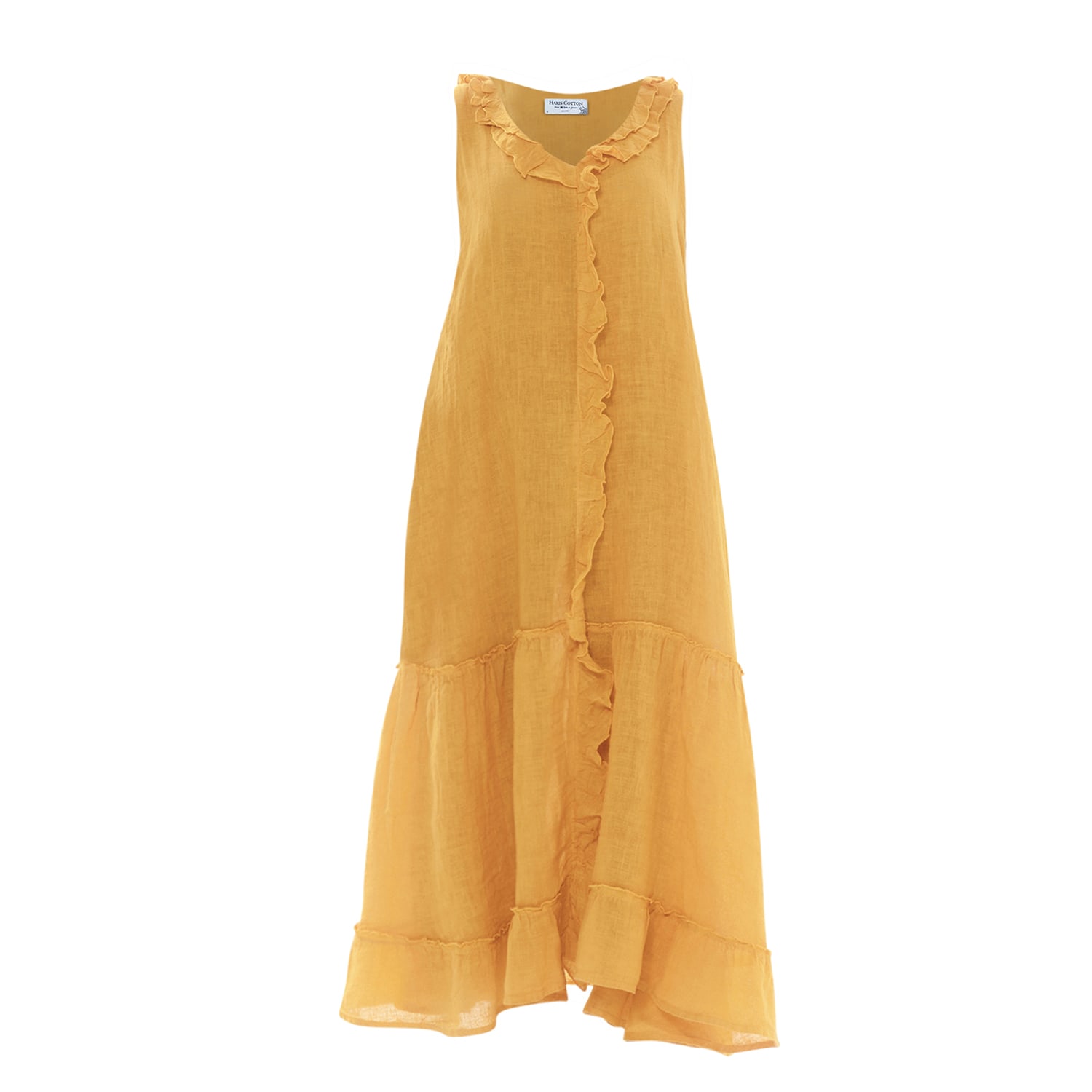 Women’s Yellow / Orange Sleeveless Maxi Linen Gauze With Frills - Crocus Extra Large Haris Cotton