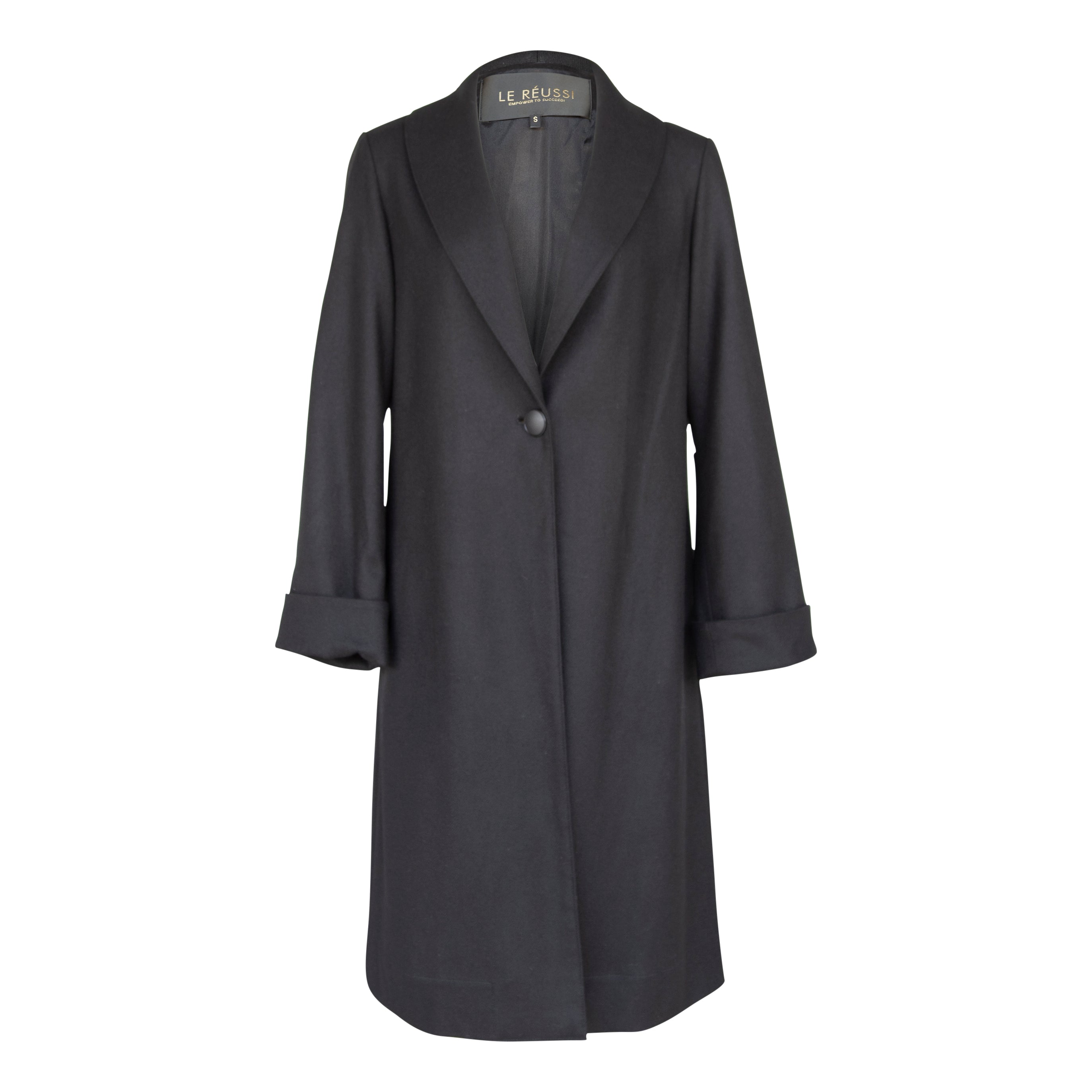 Women’s Worsted Flannel Long Trench Coat - Black Large Le Réussi