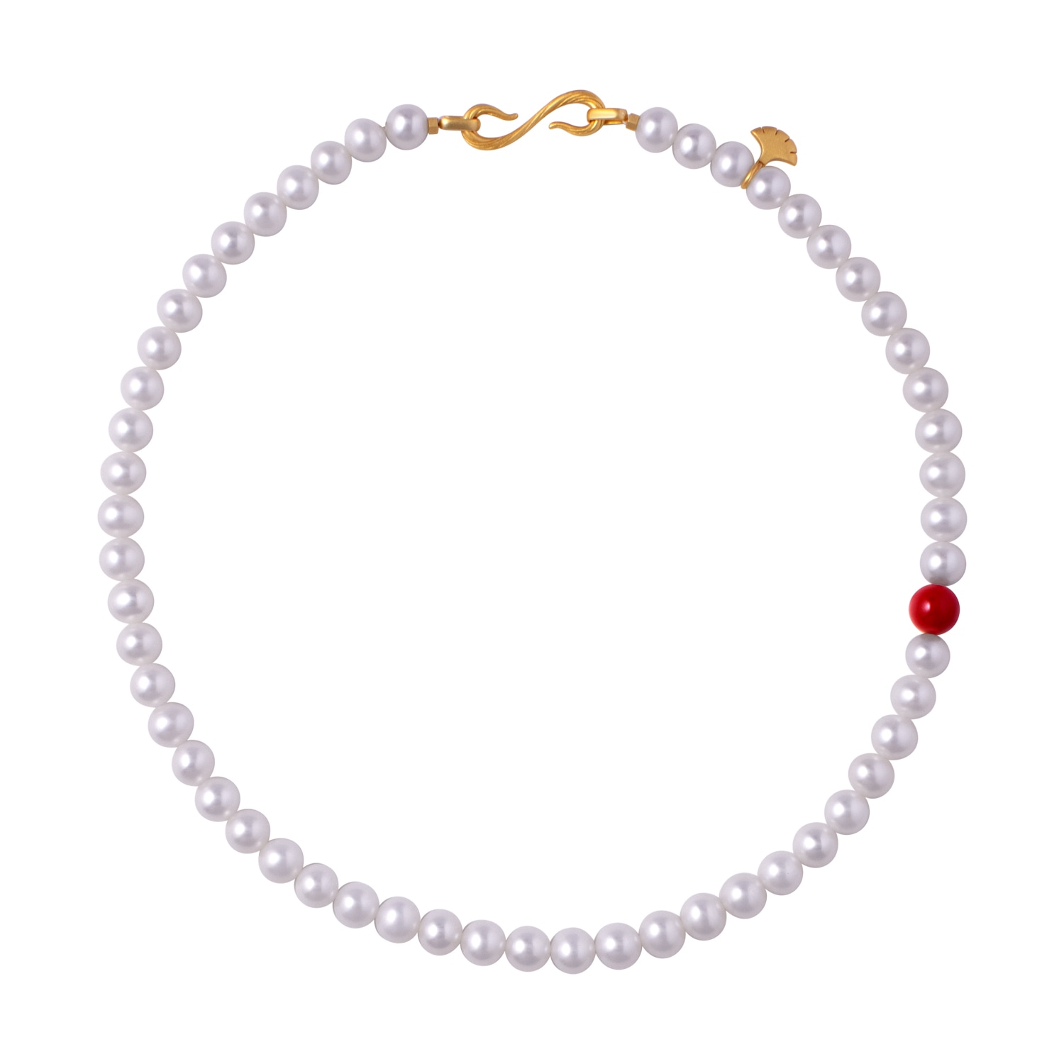 Women’s White / Red / Gold Biwako Short Freshwater Pearl Necklace With Gold Vermeil Clasp Biwako Jewelry