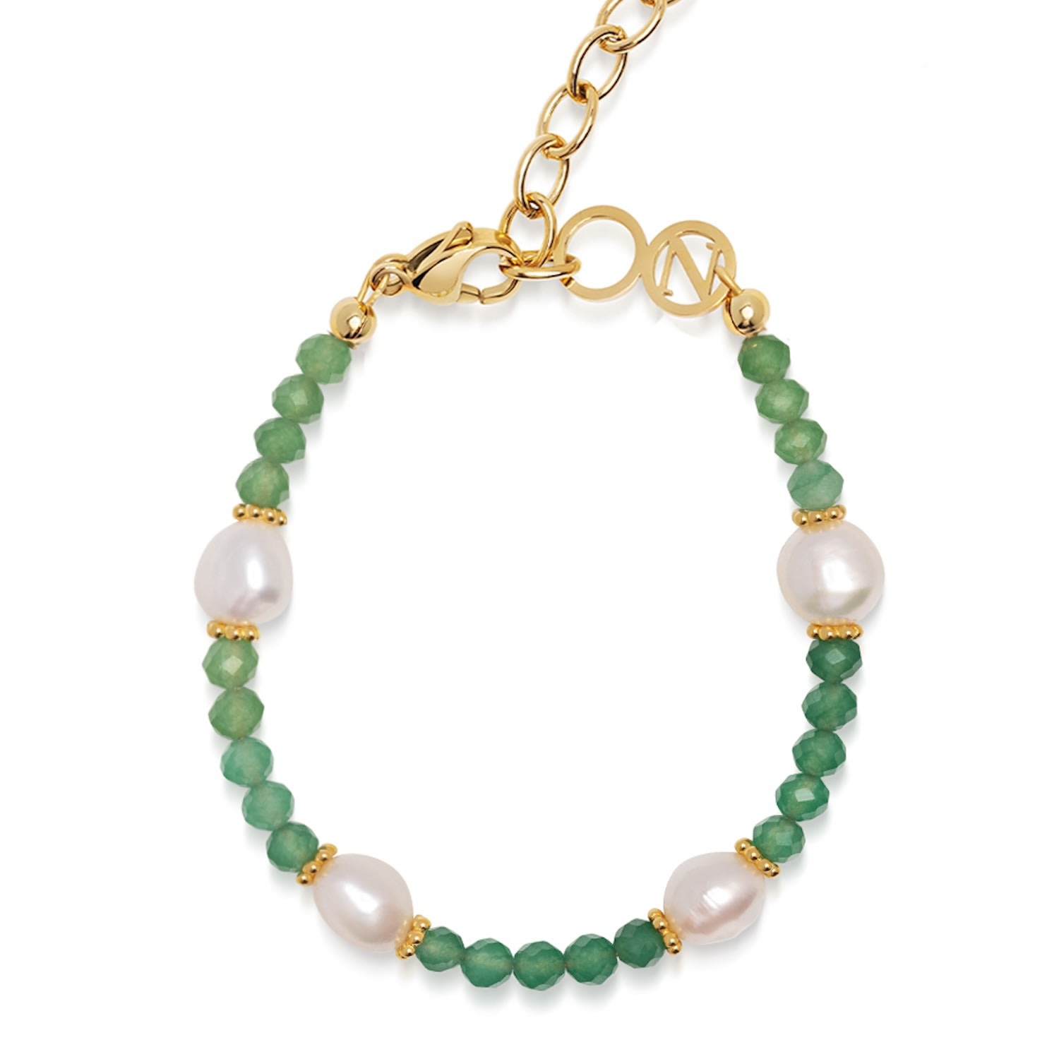 Green / White / Gold Women’s Beaded Bracelet With Pearl And Green Aventurine Nialaya