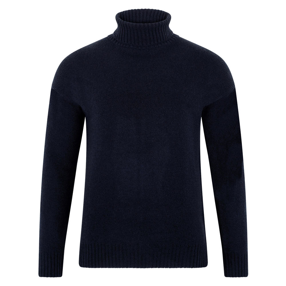 Blue Mens Merino Alessandro Cashmere Submariner Roll Neck Jumper - Submarine Navy Medium Paul James Knitwear