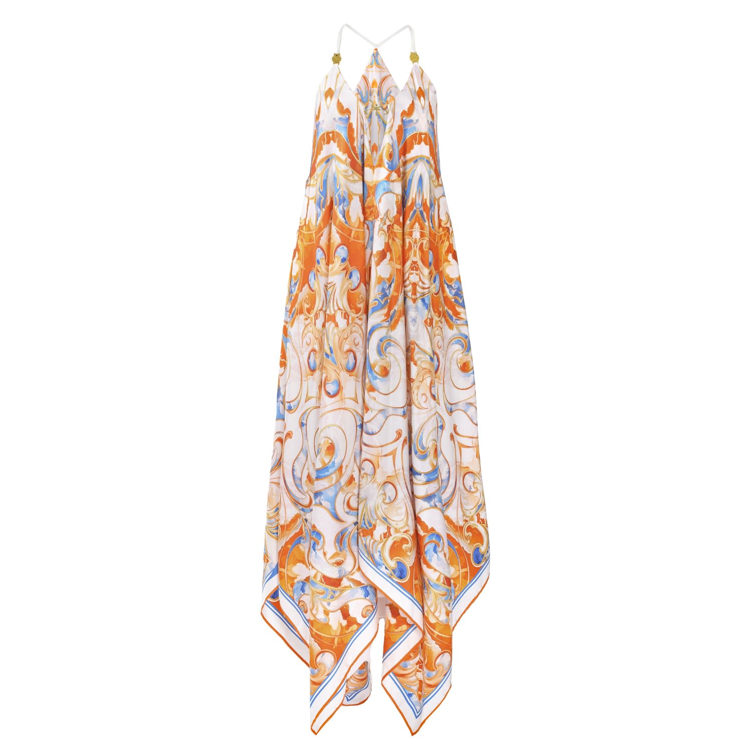 Women’s Yellow / Orange Sun Seeker - Resort Silk Slip Maxi Dress White, Blue, Orange Xxs Kargede