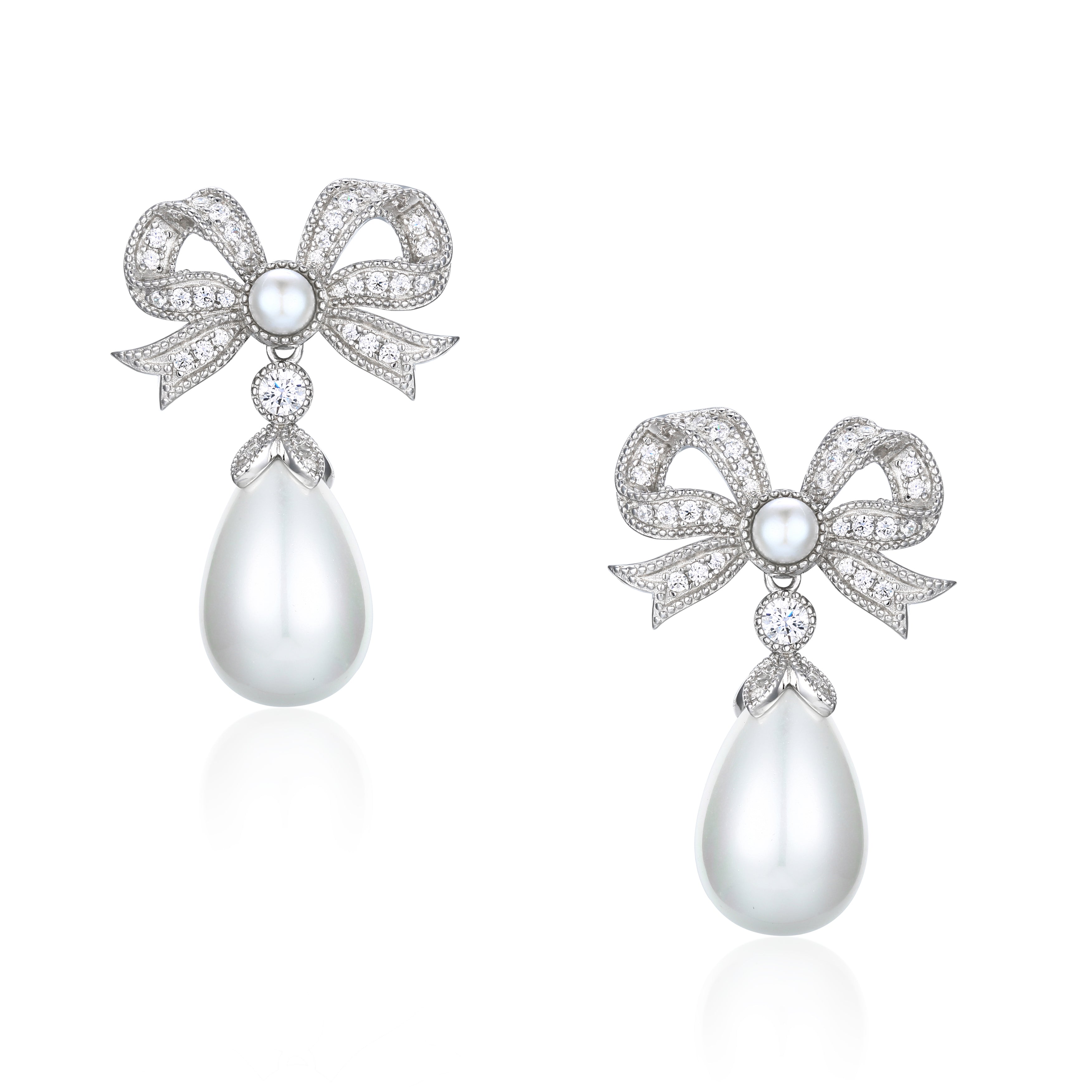 Women’s Queen Bow & Pearl Drop Silver Earrings Santinni