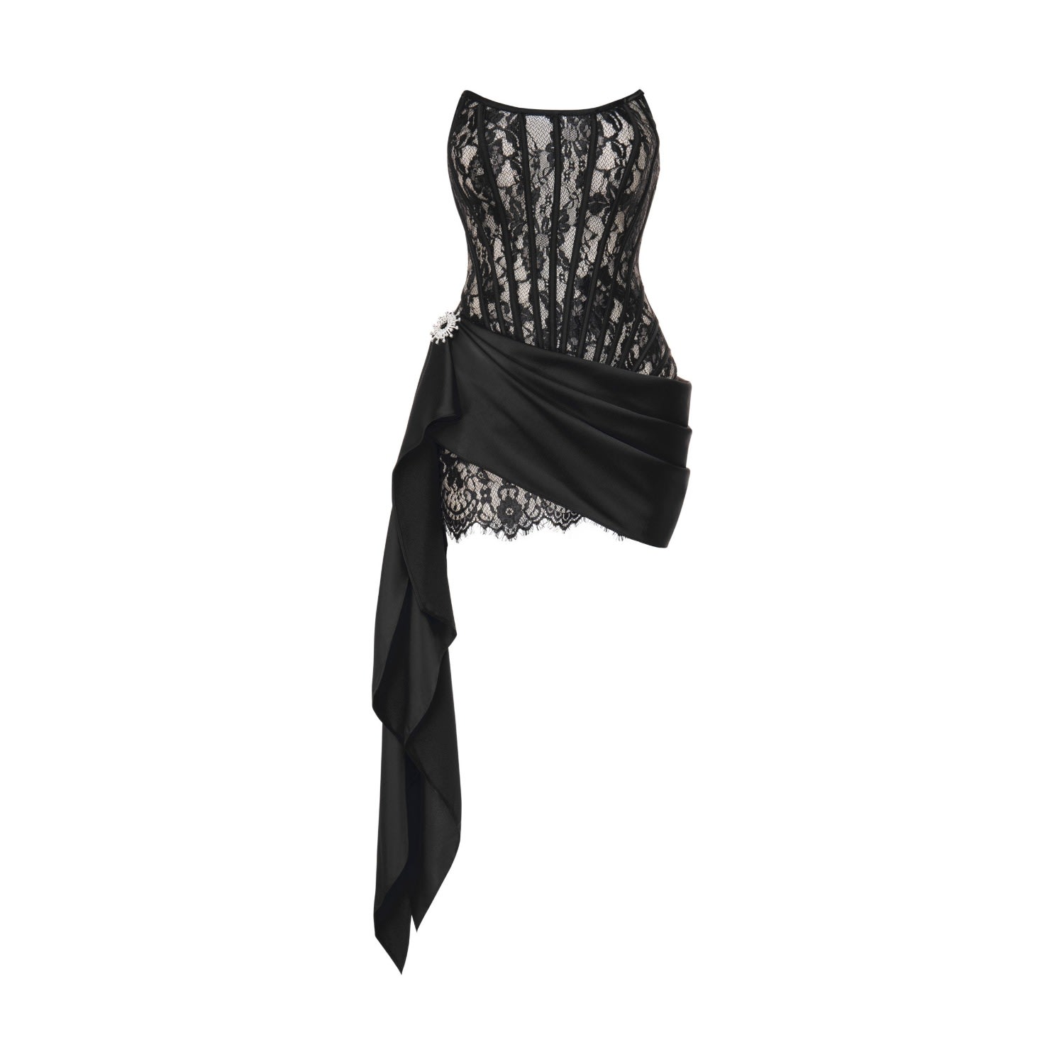 Women’s Black Mesh Corset And Silk With Charm Mini Dress Extra Small Lassyvn