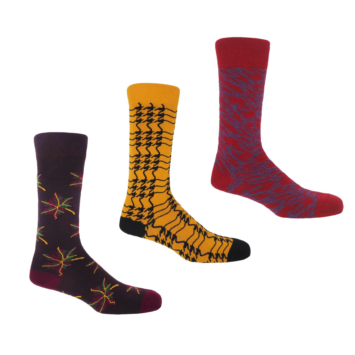 Autumn Leaf, Houndstooth And Pandemonium Men’s Sock Bundle - Multicolour One Size Peper Harow - Made in England