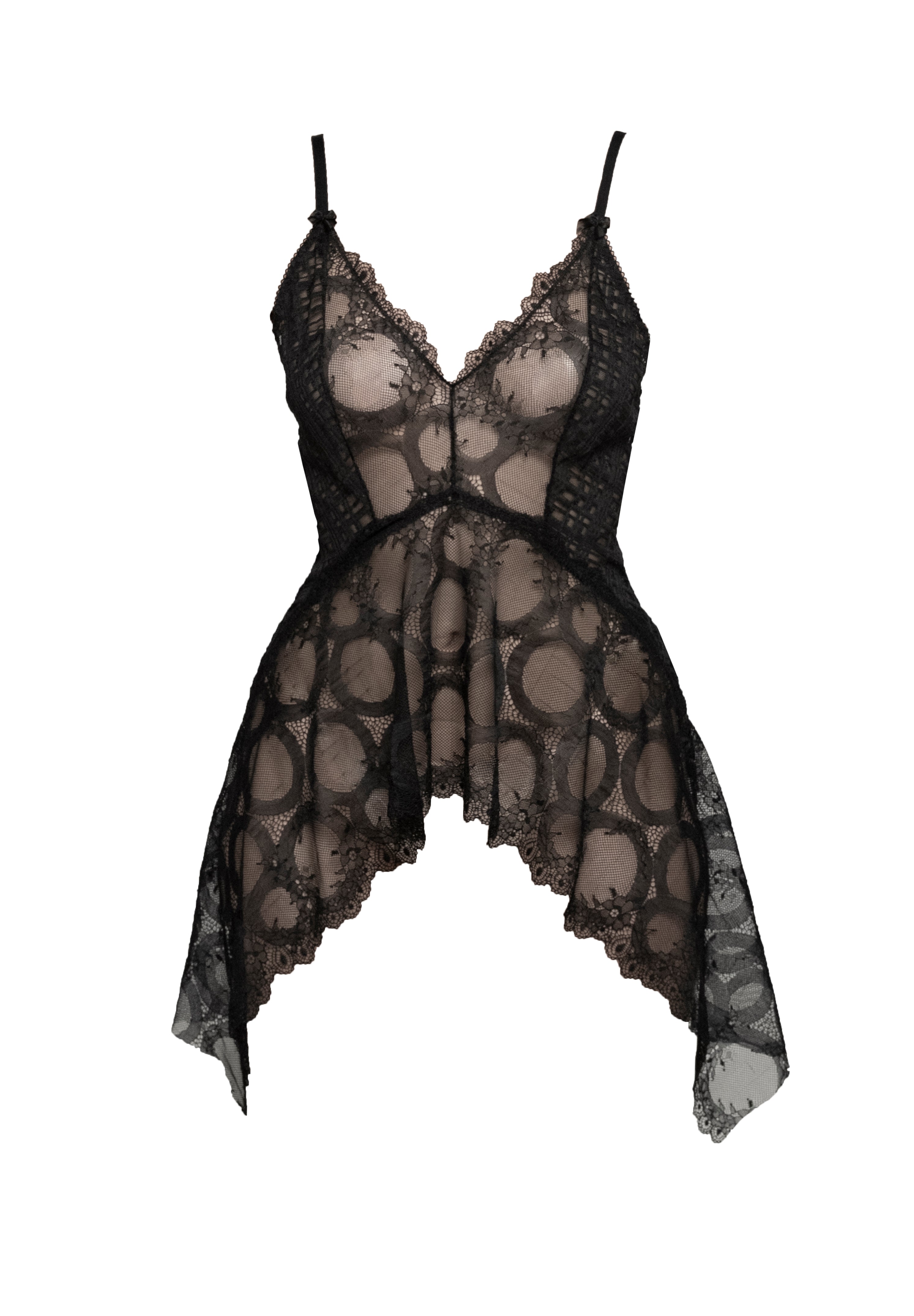 Women’s Black Mind Games Lace & Check Tulle Mullet Nightie Extra Small Carol Coelho