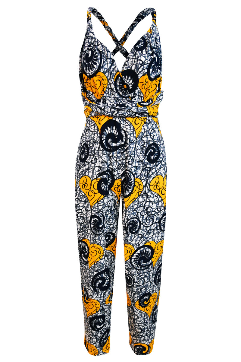 Women’s Gold / Grey / Yellow Chinwe Tapered Leg Infinity Jumpsuit Saffron Yellow & Grey Swirls Print Tropicana Small Oliveankara