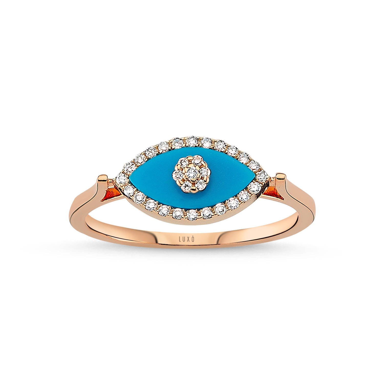 Women’s Blue Eyeful Turquoise Diamond Rose Gold Ring Luxo Diamond