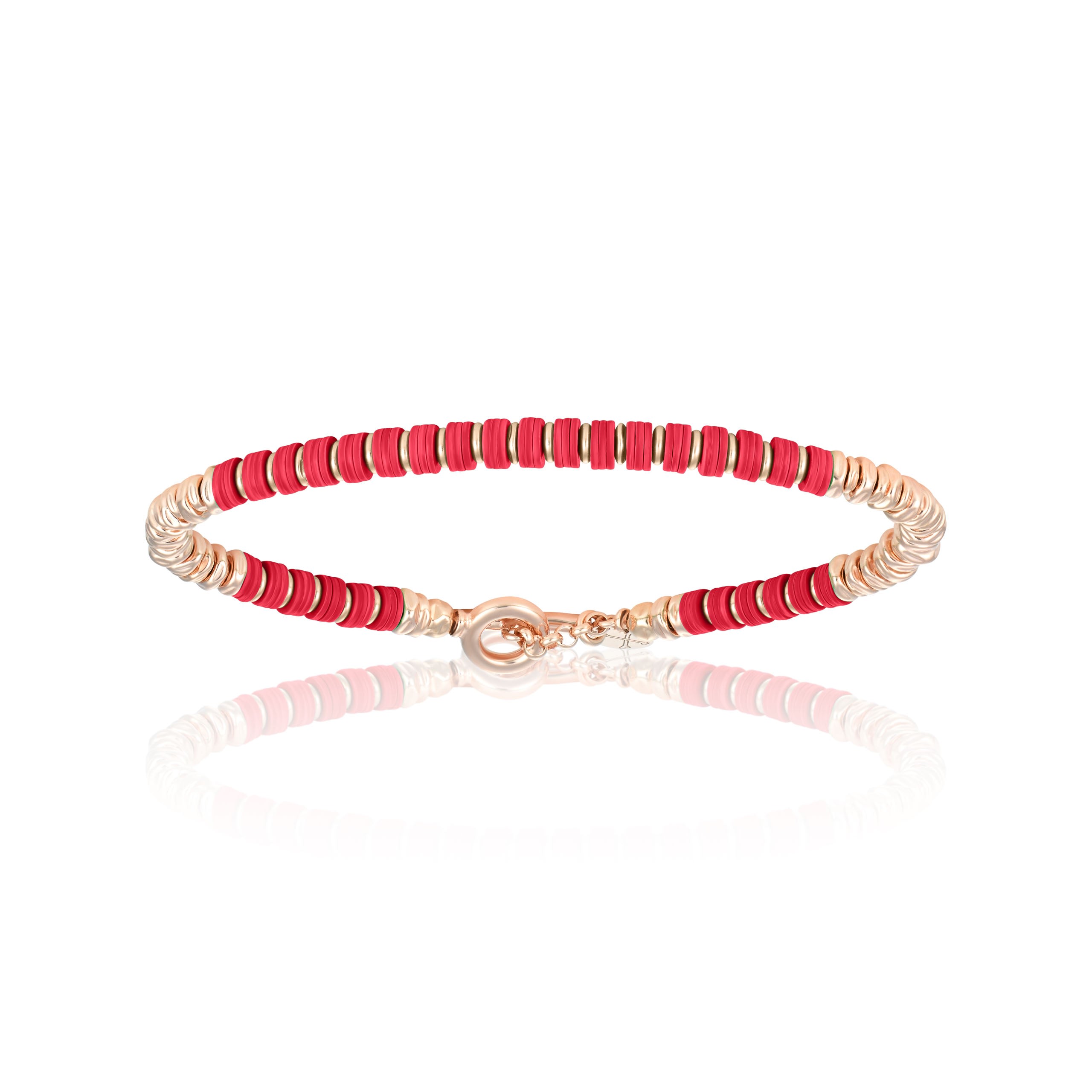 Men’s Medium Red African Beaded Bracelet With Pink Gold Unisex Double Bone Bracelets