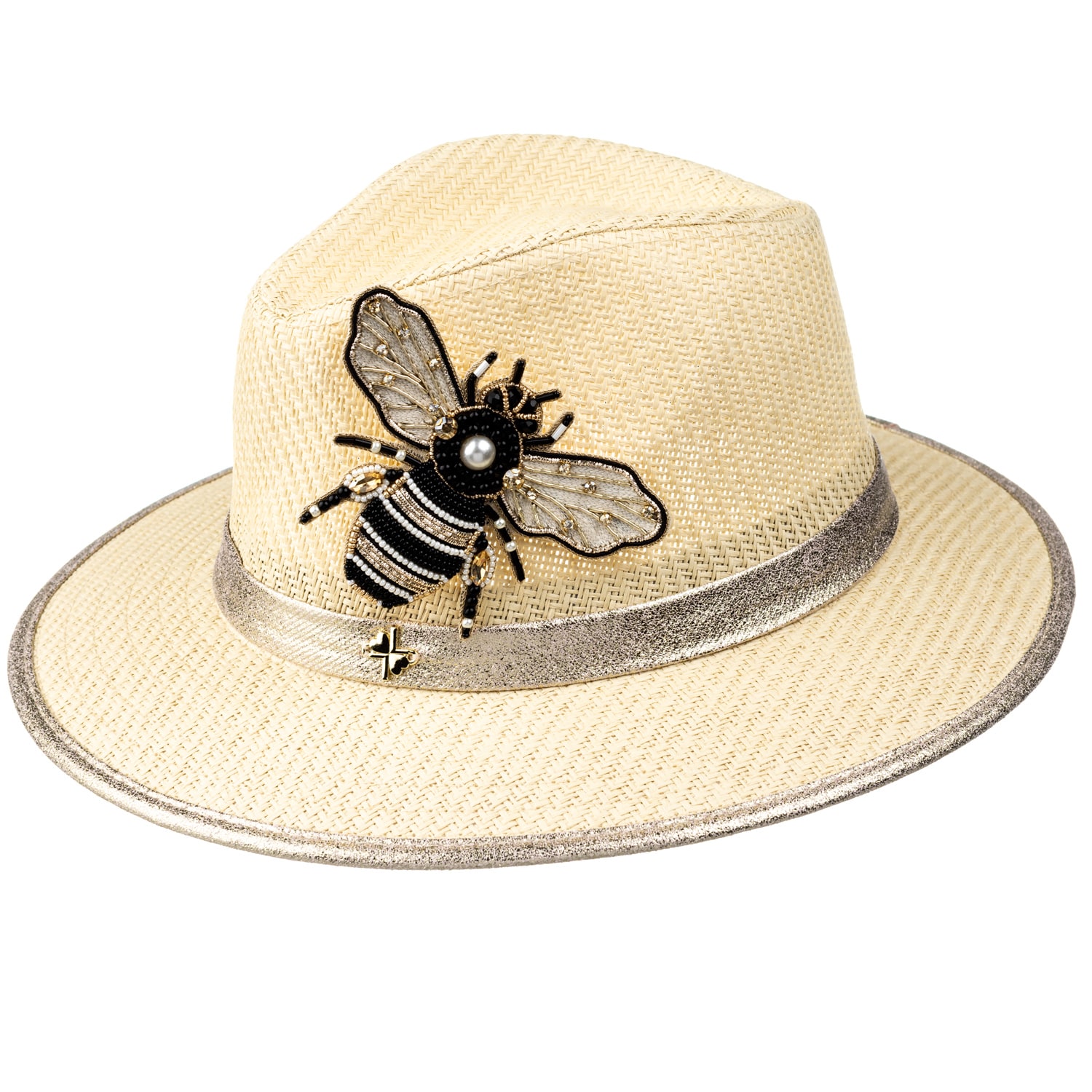 Women’s Neutrals Straw Woven Hat With Embellished Cream & Gold Bee Brooch - Cream One Size Laines London