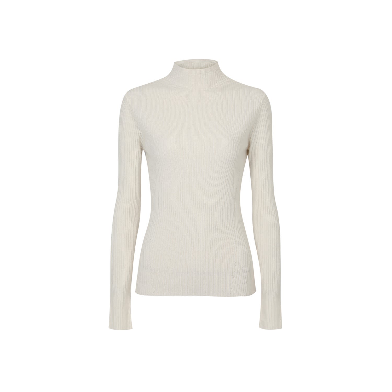 Women’s White Slim Fit Ribbed Cashmere Turtleneck Sweater, Ivory Medium Callaite