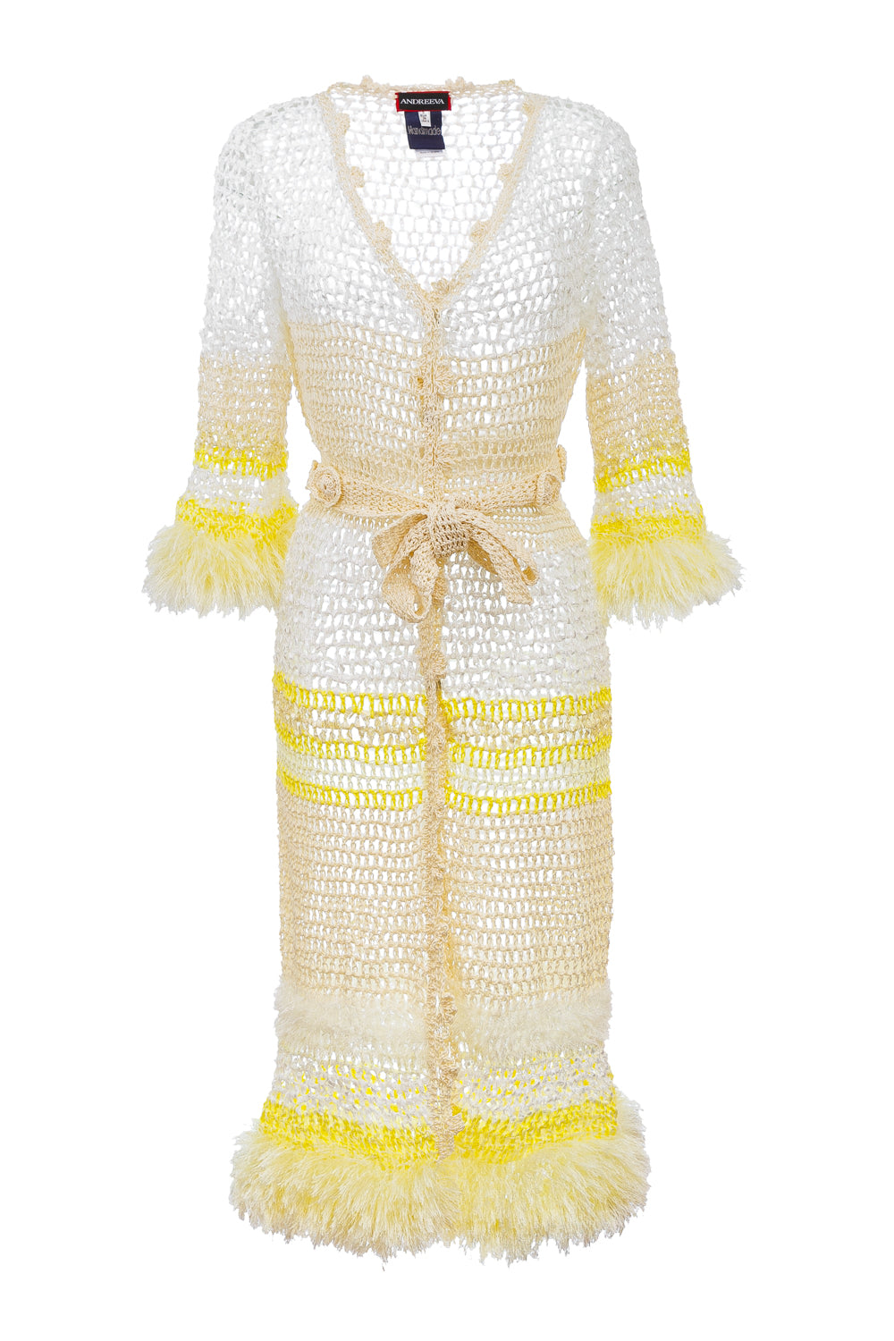 Women’s Yellow / Orange / White White Malva Handmade Knit Cardigan Extra Large Andreeva