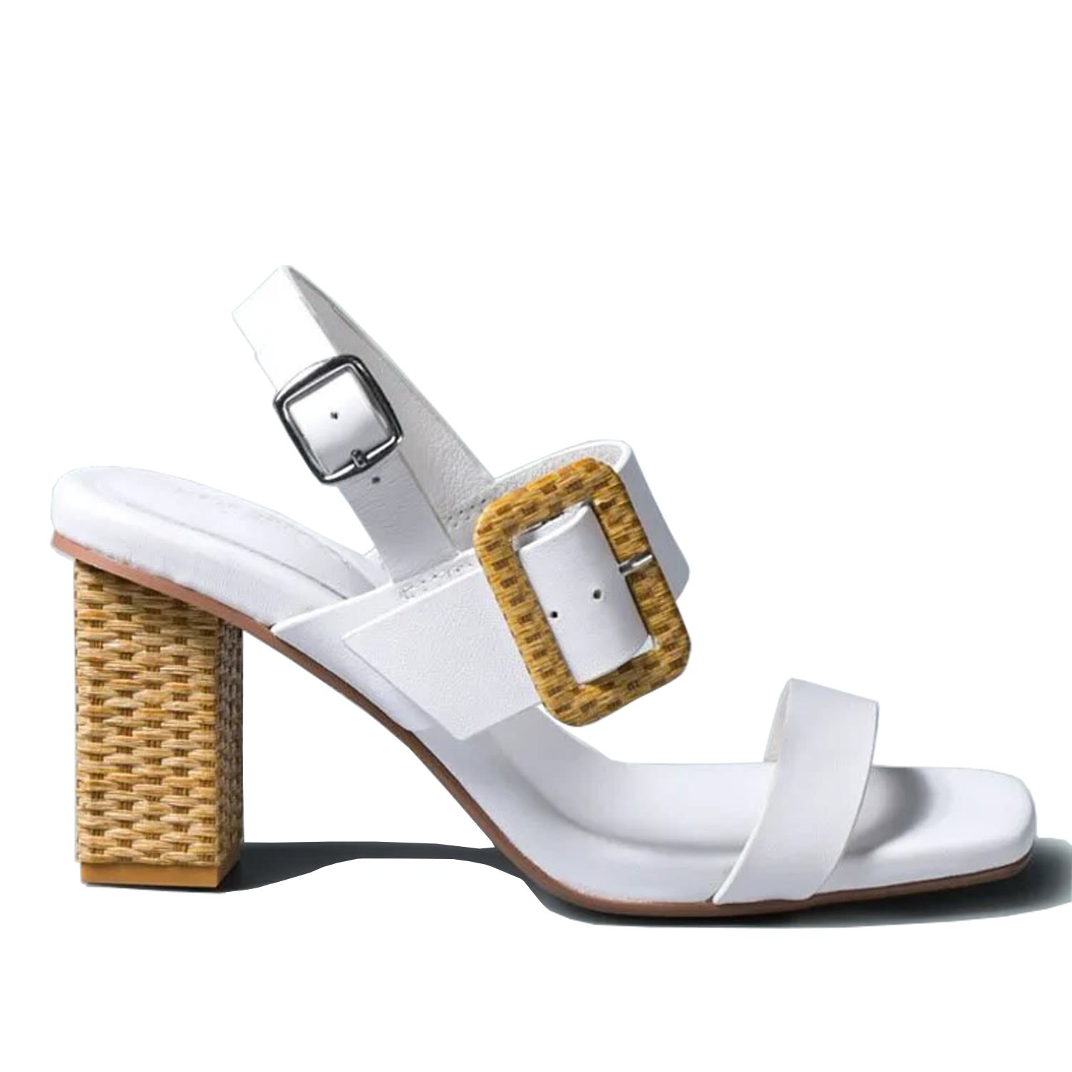 Women’s Swift Big Buckle Leather Slingback Sandal In White 5 Uk Rag & Co.