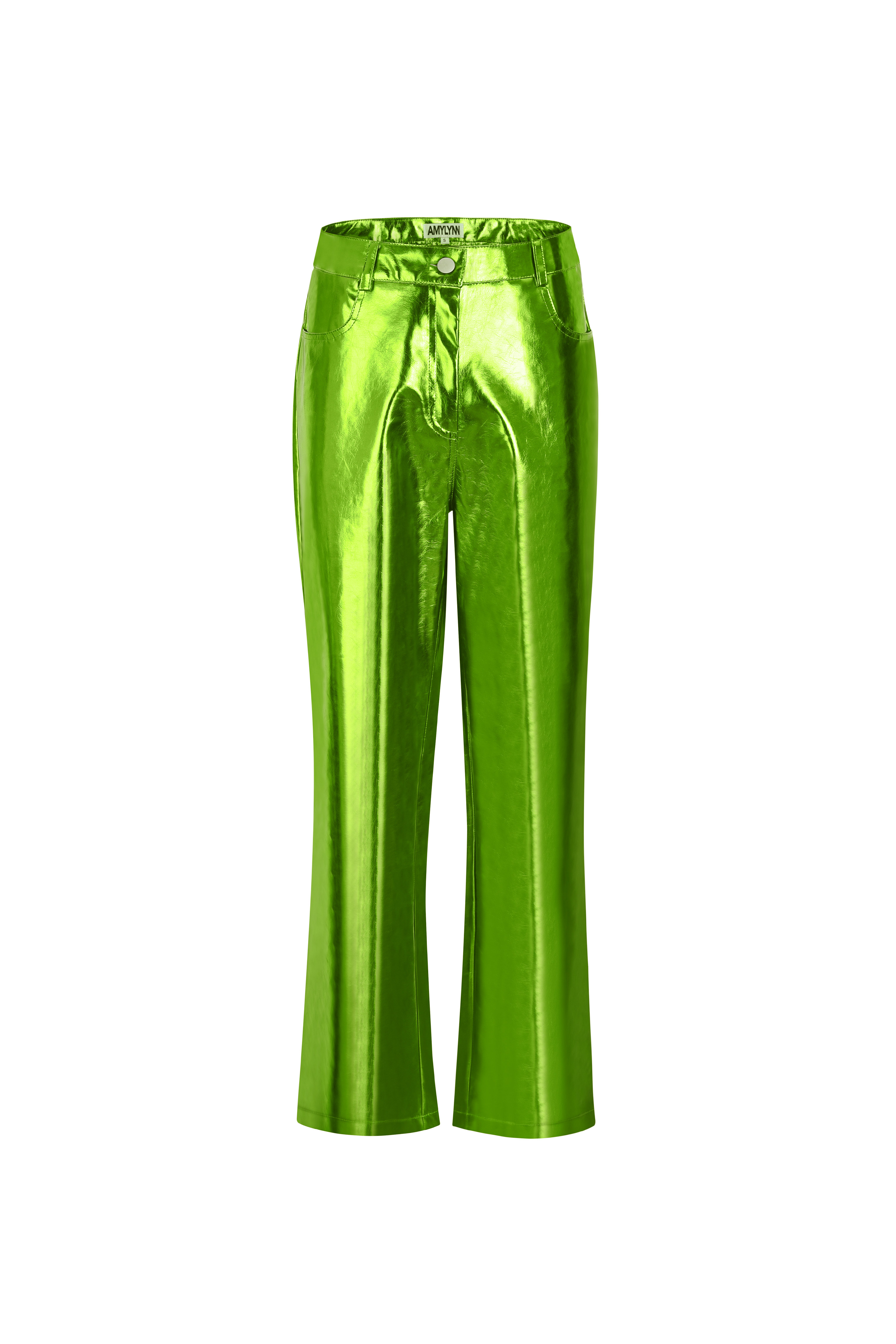 Women’s Lupe Green Metallic Faux Leather Trousers Small Amy Lynn