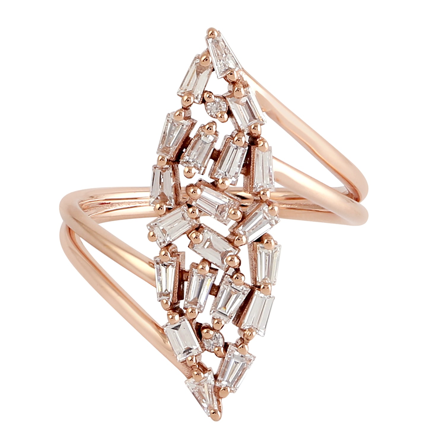 Women’s Pink / Purple / White 18K Rose Gold With Baguette Cut Natural Diamond Marquise Design Cocktail Ring Artisan