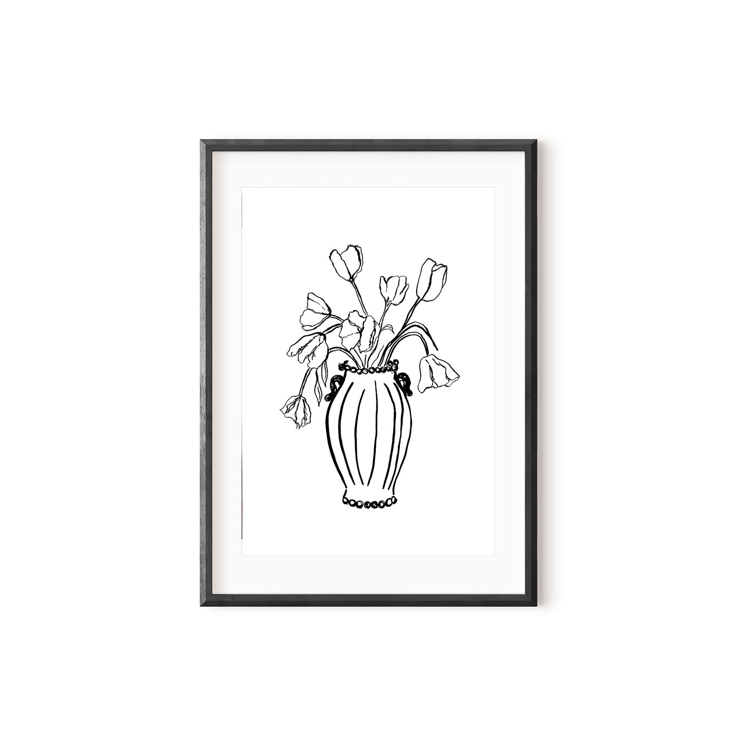 Black / White Spring Tulips Black Ink Drawing Print A3 297 X 420Mm Emily M Art & Design