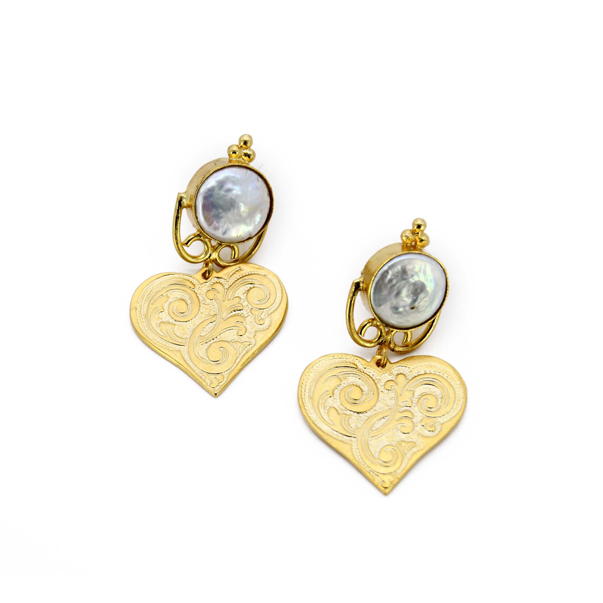 Women’s White / Gold Freshwater Pearl Heart Handmade Drop Earring Adiba