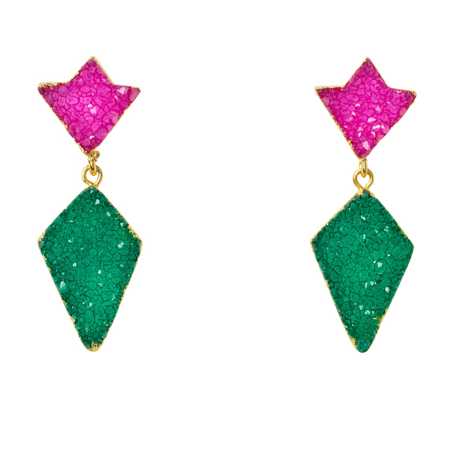 Women’s Gold / Green / Pink Princess Pink Green Druzy Gold Earrings Yaa Yaa London
