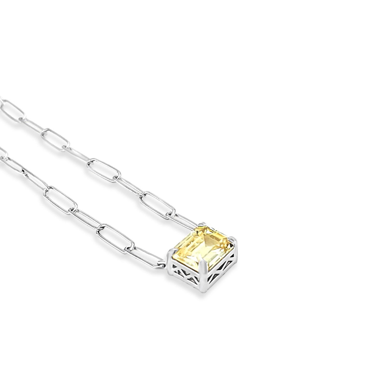 Women’s Silver Paperclip Chain With Colored Stone Canary Lutiro