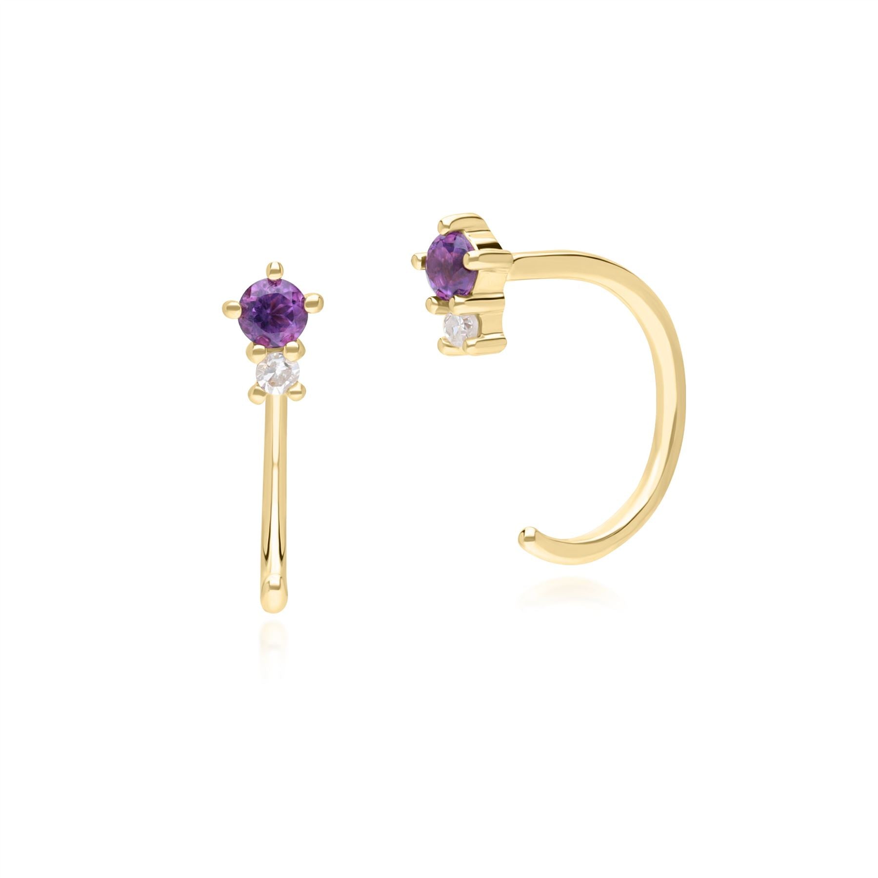 Women’s Gold / Pink / Purple Amethyst & Diamond Pull Through Hoop Earrings In Yellow Gold Gemondo