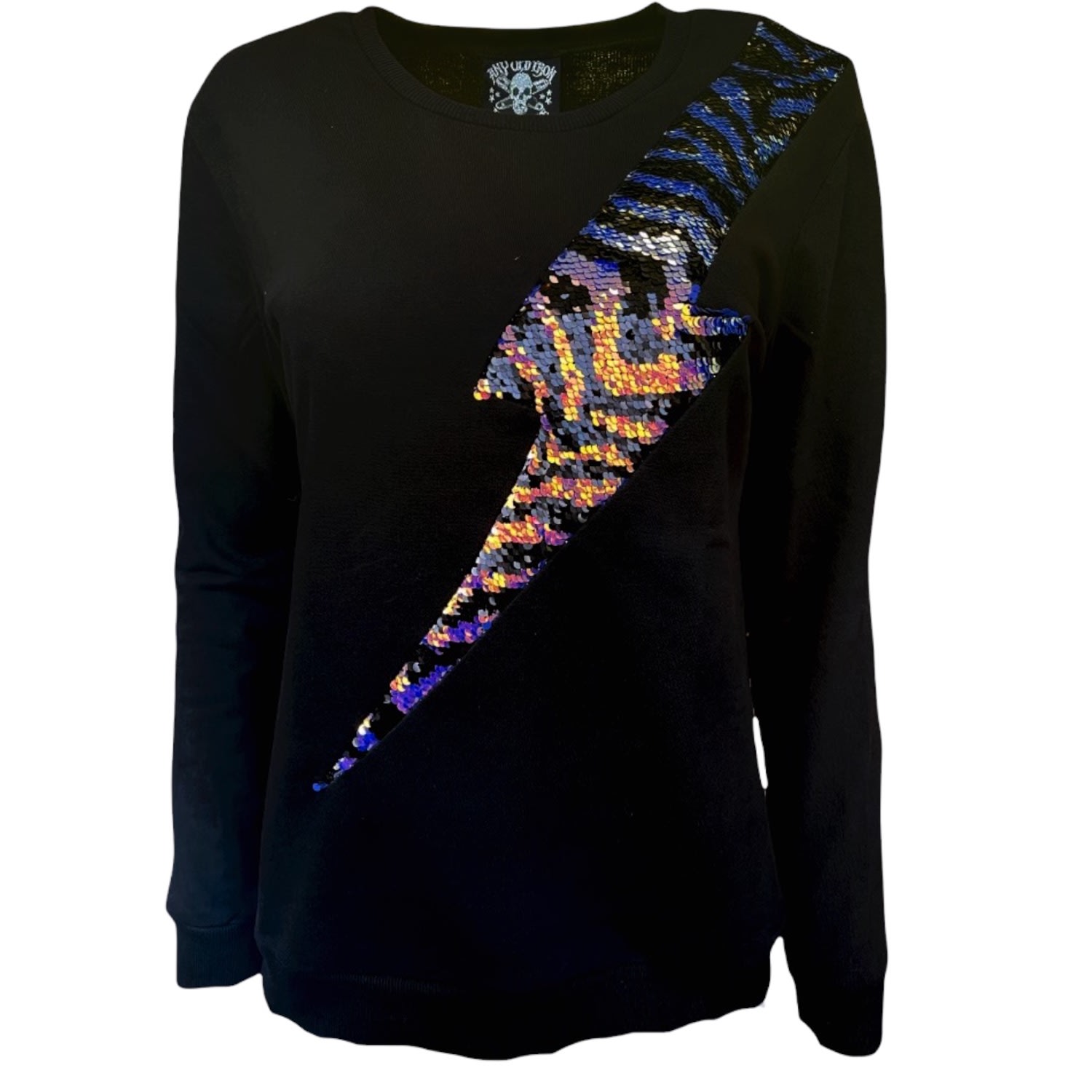 Women’s Black Any Old Iron Zebra Lightning Sweatshirt Xl