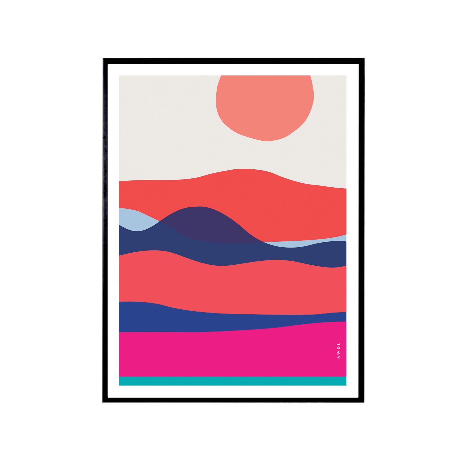 Blue / Pink / Purple Minimalist Ocean Wall Art, Abstract Sea With Sunrise And Sunset: Art Print Awol