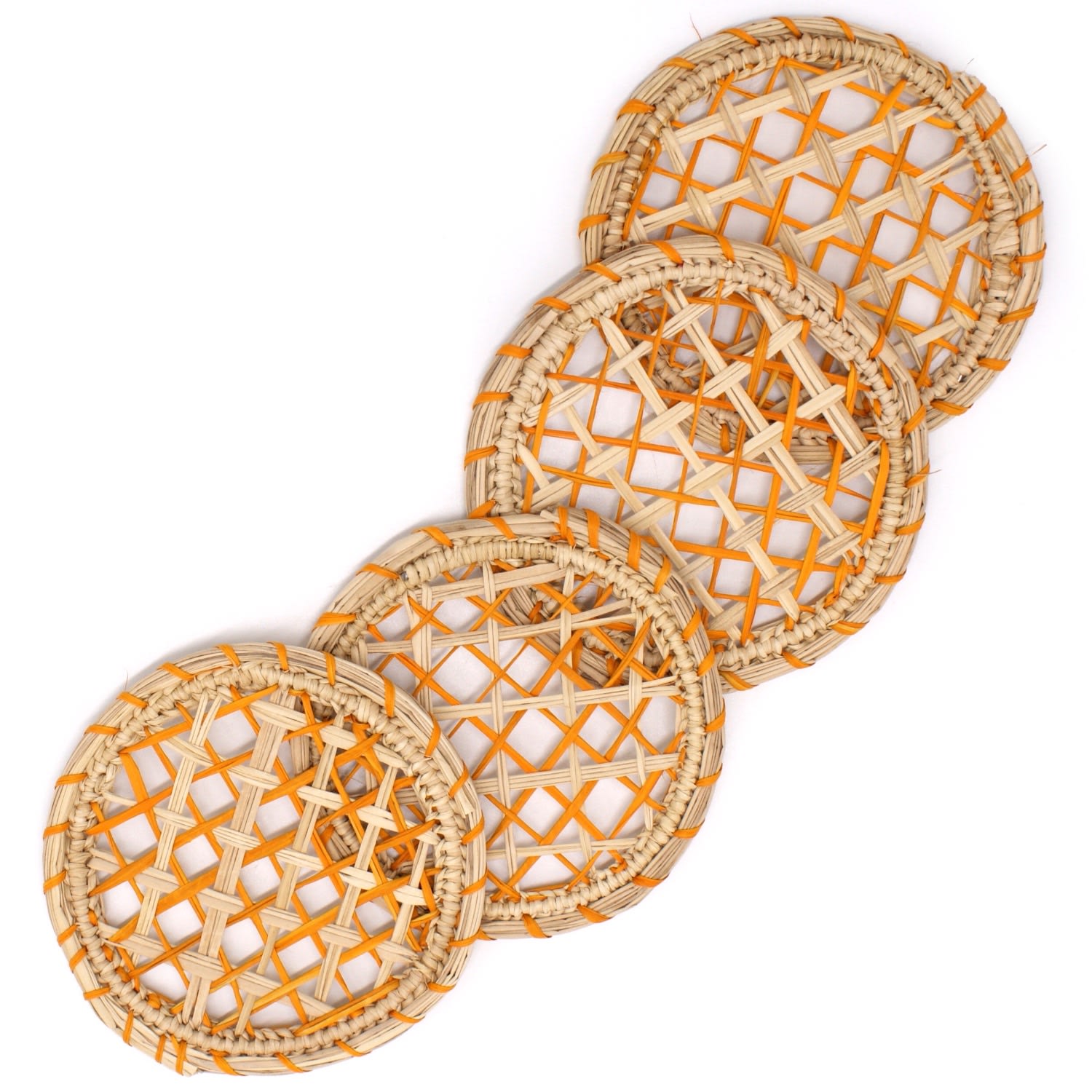 Yellow / Orange Orange Straw Coasters Set Of 4 Washein