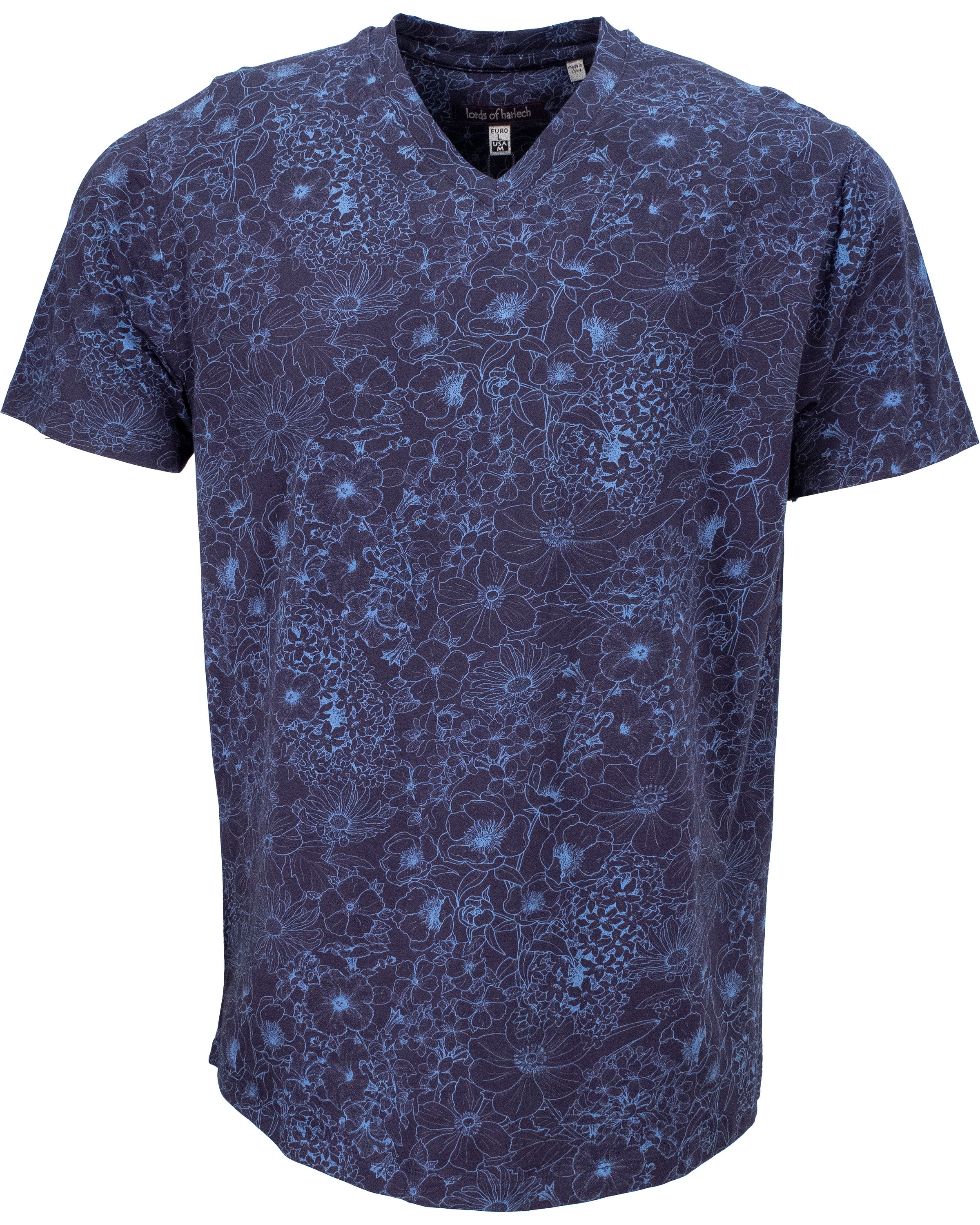 Men’s Blue Maze Outline Floral V-Neck Tee - Navy Small Lords of Harlech