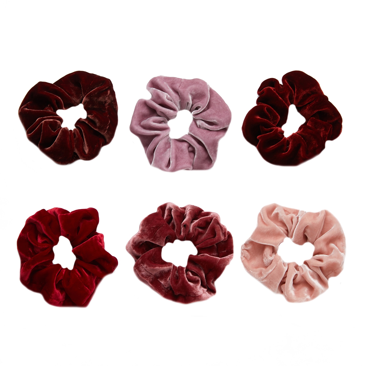 Women’s Silk Velvet Handmade French Scrunchies, Lipstick Collection - Set Of Six One Size Soft Strokes Silk