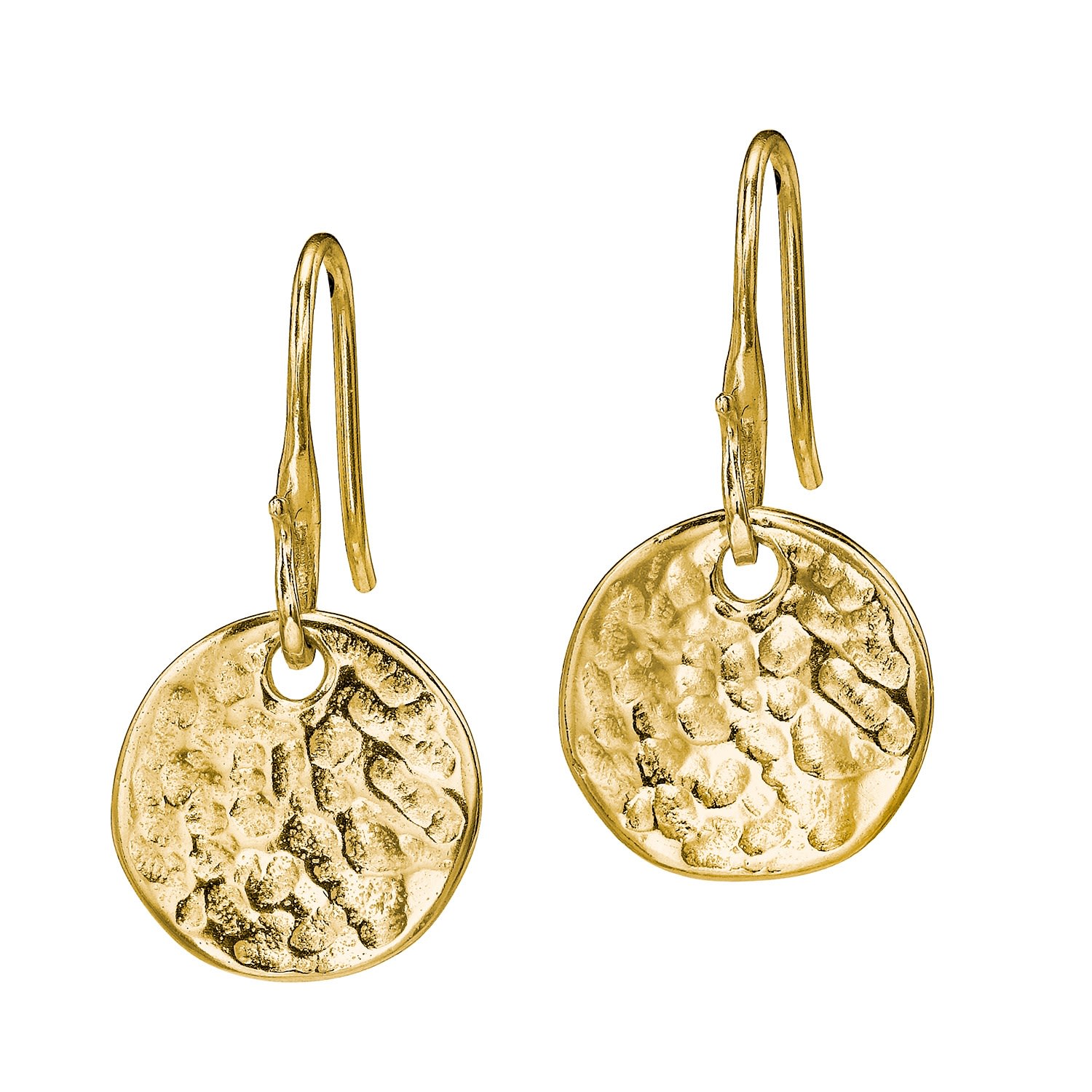 Women’s 18Ct Yellow Gold Vermeil 13Mm Hammered Disc Drop Earrings Dower & Hall