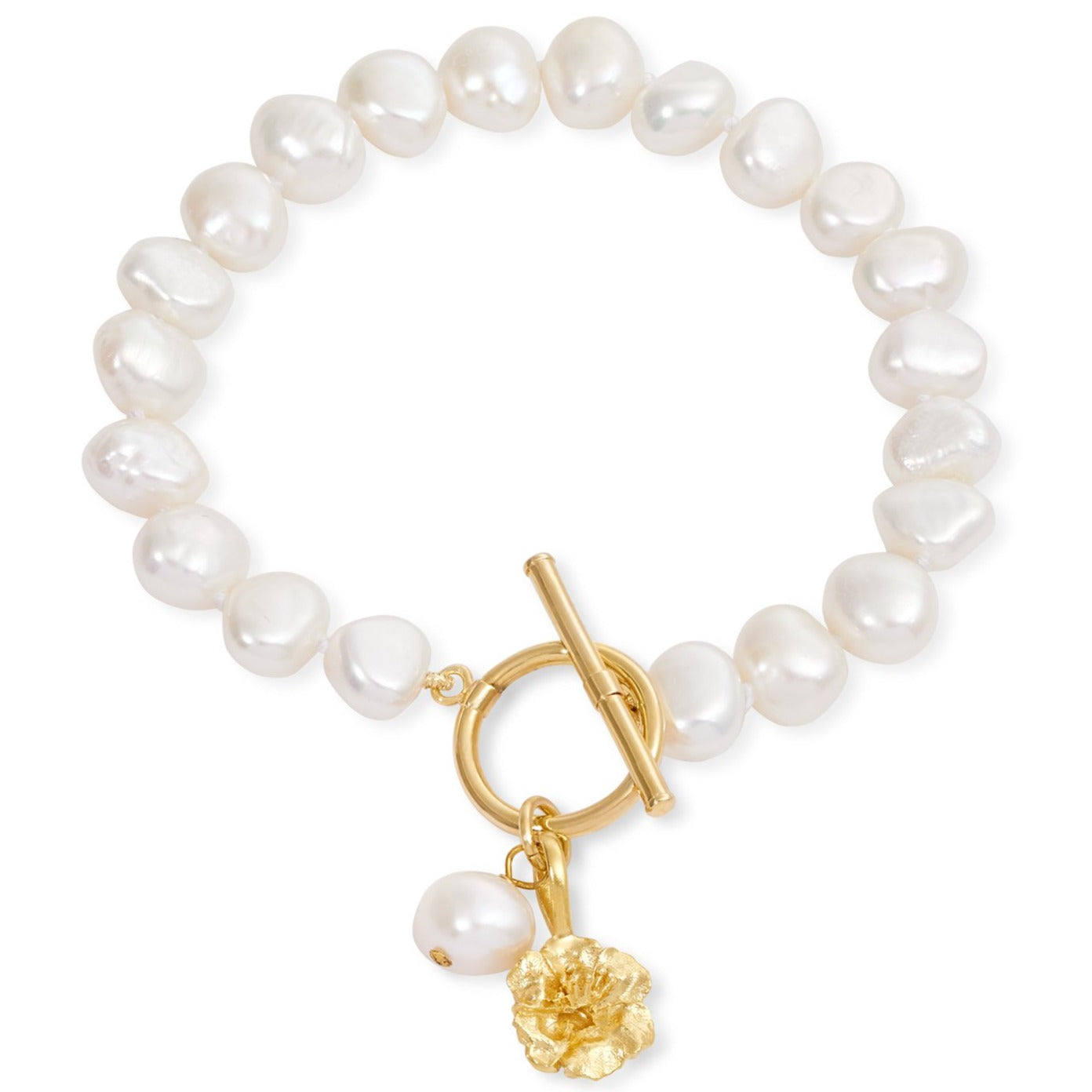 Women’s White / Gold Vita Cultured Freshwater Pearl Bracelet With Gold Cherry Blossom Charm Pearls of the Orient Online